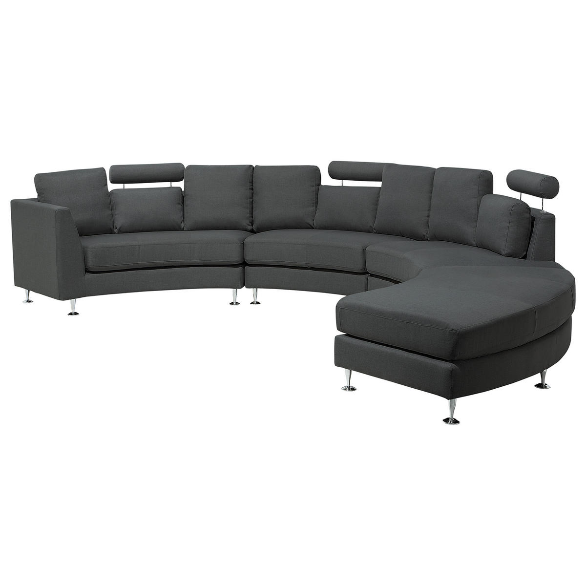 7-SITZER-SOFA mit Ottomane Polyester Grau Rotunde - Dunkelgrau, Textil (448/76/236cm) - Beliani