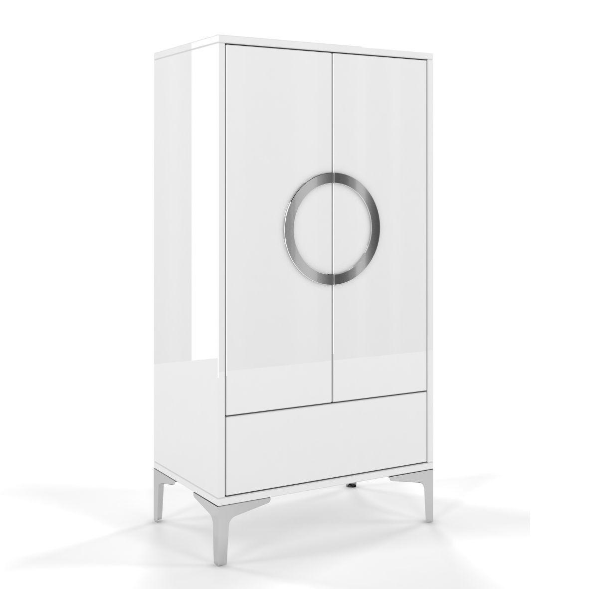HIGHBOARD Eva, Weiß, Silberne Akzente, Hochglanz - Weiß Hochglanz/Silberfarben, Holzwerkstoff/Metall (60/120/38cm) - Kayani