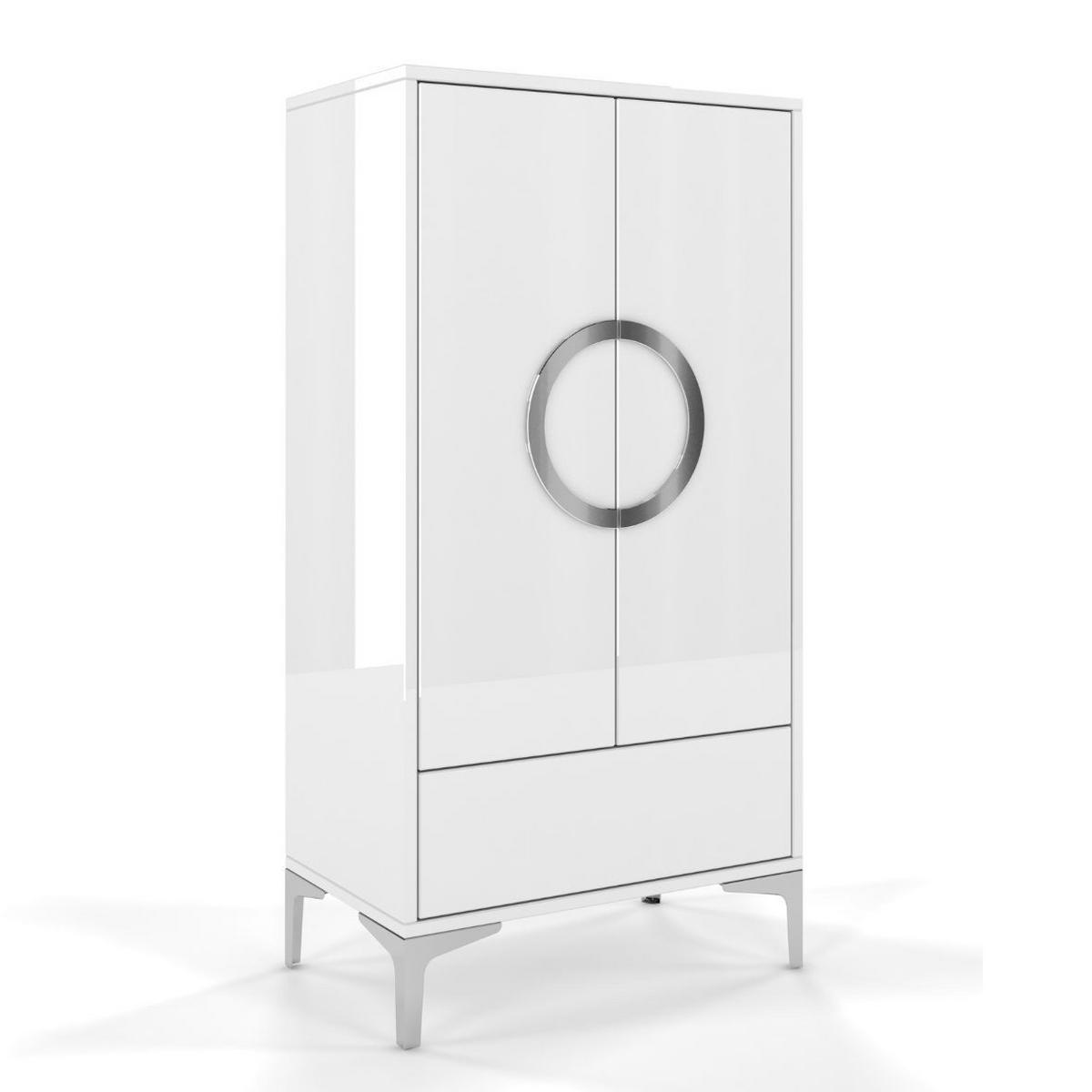 HIGHBOARD Eva, Weiß, Silberne Akzente, Hochglanz - Weiß Hochglanz/Silberfarben, Holzwerkstoff/Metall (60/120/38cm) - Kayani