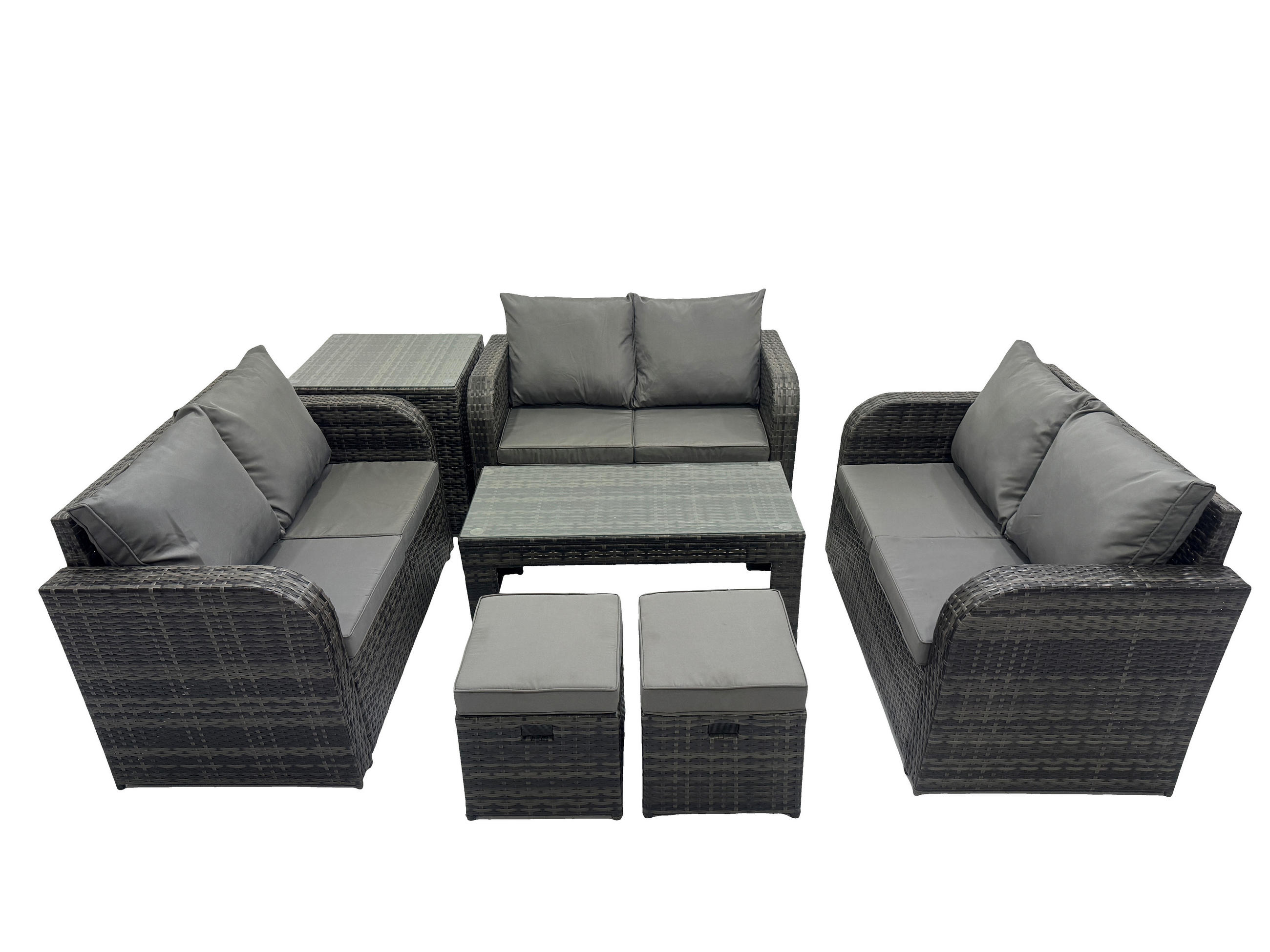 GARTENSOFA SET mit rechteckigem COUCHTISCH Polyrattan 8-Sitzer Dunkelgrau - Dunkelgrau/Grau, Glas/Kunststoff - Fimous