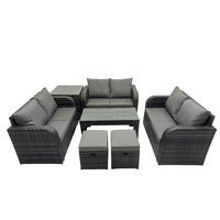 GARTENSOFA SET mit rechteckigem COUCHTISCH Polyrattan 8-Sitzer Dunkelgrau - Dunkelgrau/Grau, Glas/Kunststoff - Fimous