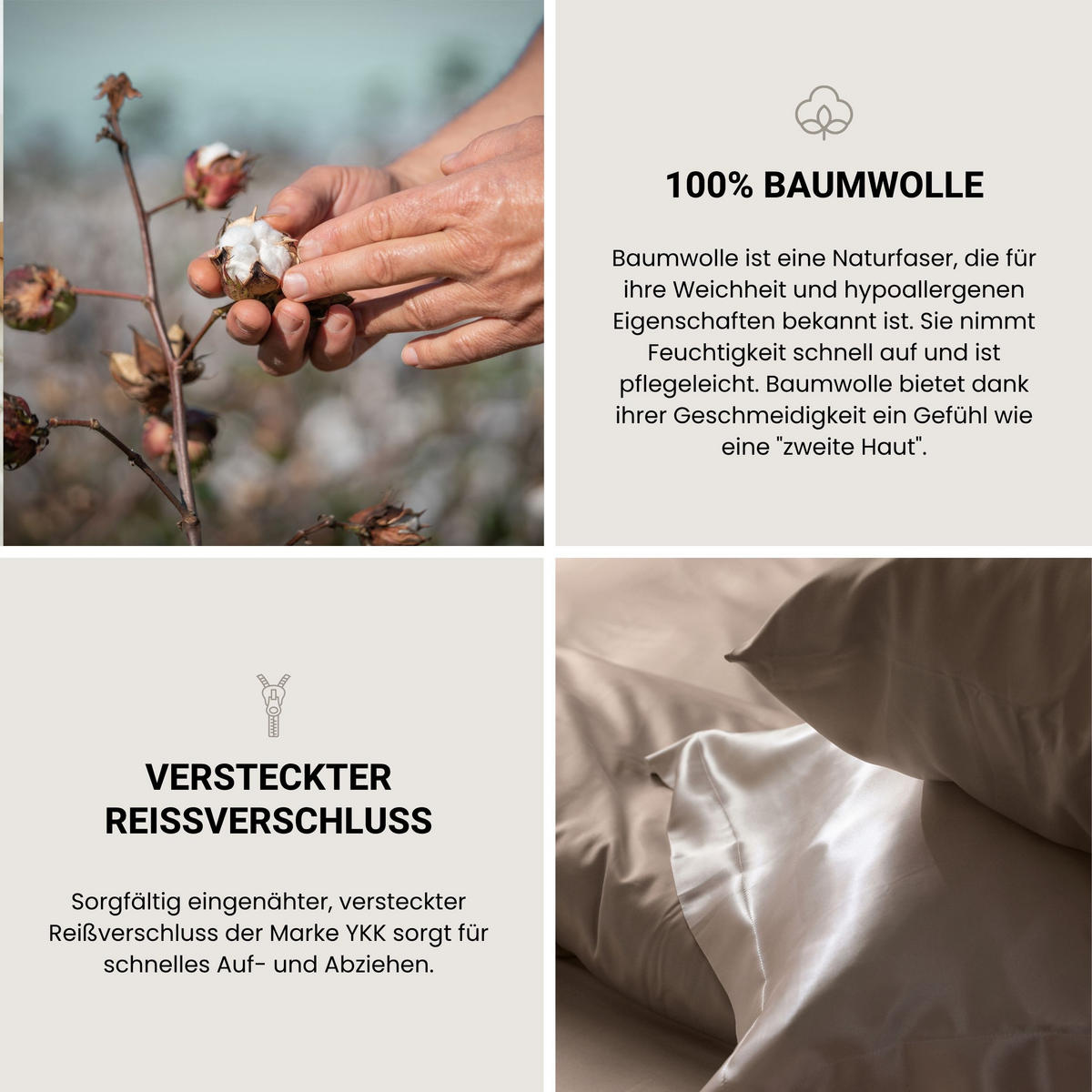 BETTWÄSCHESET Ella - Baumwollsatin - 2-teilig - 155 x 220 cm - Cappuccino - Cappuccino, Textil (155/220cm) - SCHIESSER