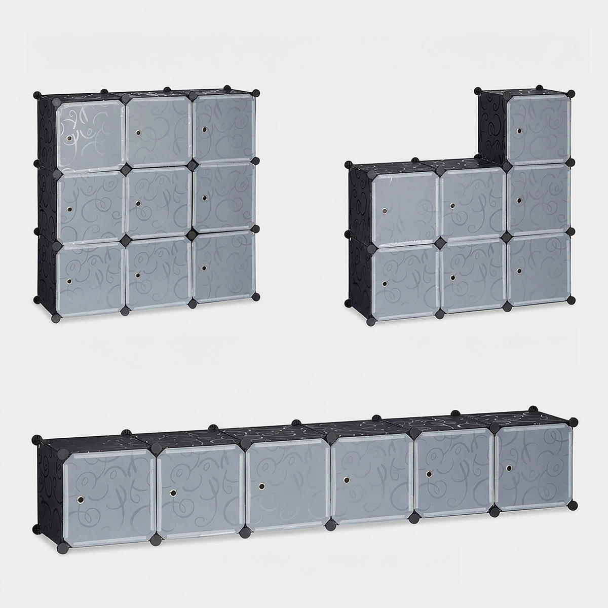 REGALSYSTEM Schwarz 9 Fächer mit Türen 95,5 cm - Multicolor, Kunststoff/Metall (95.5/95.5/32cm) - Relaxdays