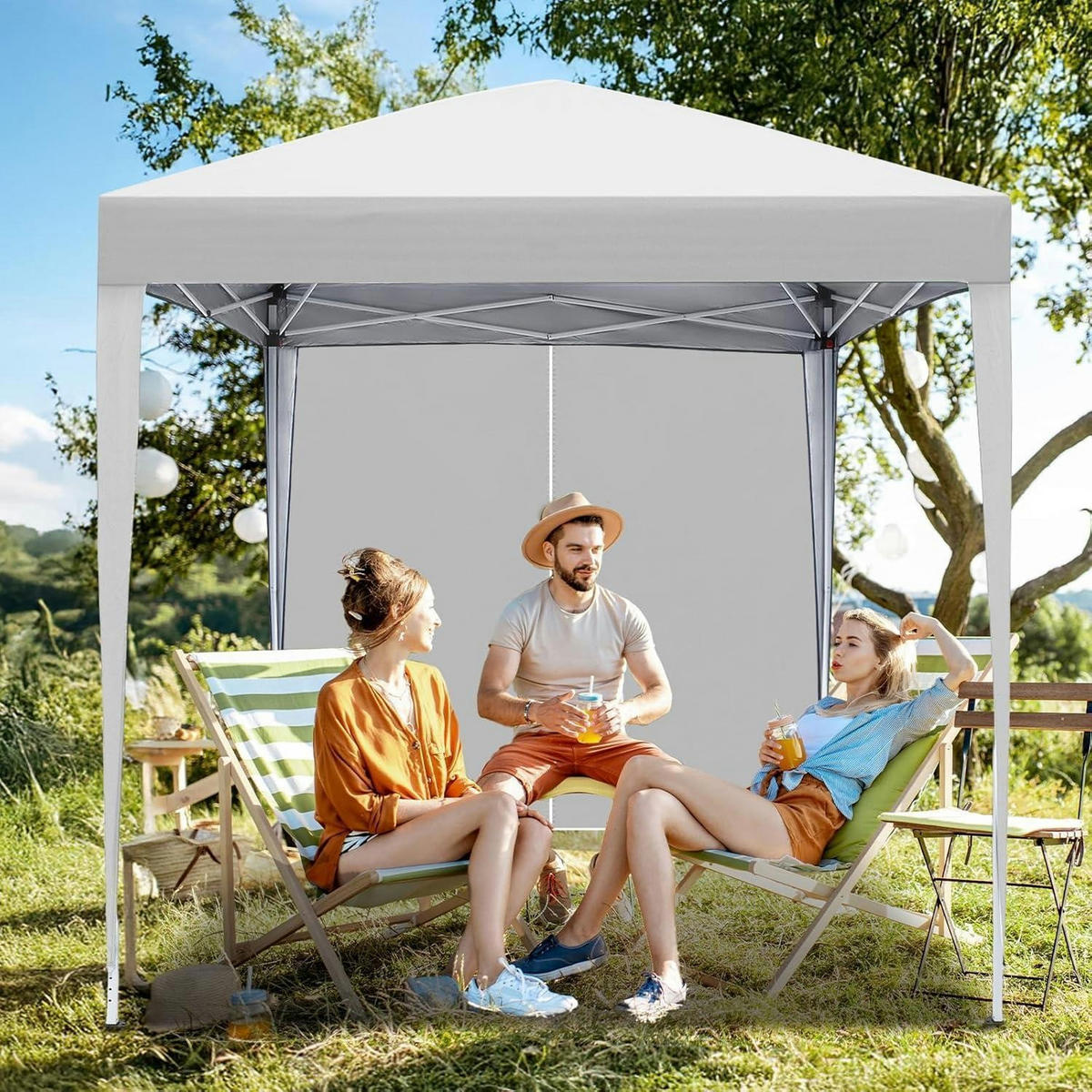 FALTPAVILLON 2 x 2 m Grau mit 4 Seitenteilen - Weiß, Metall (200/245/200cm)