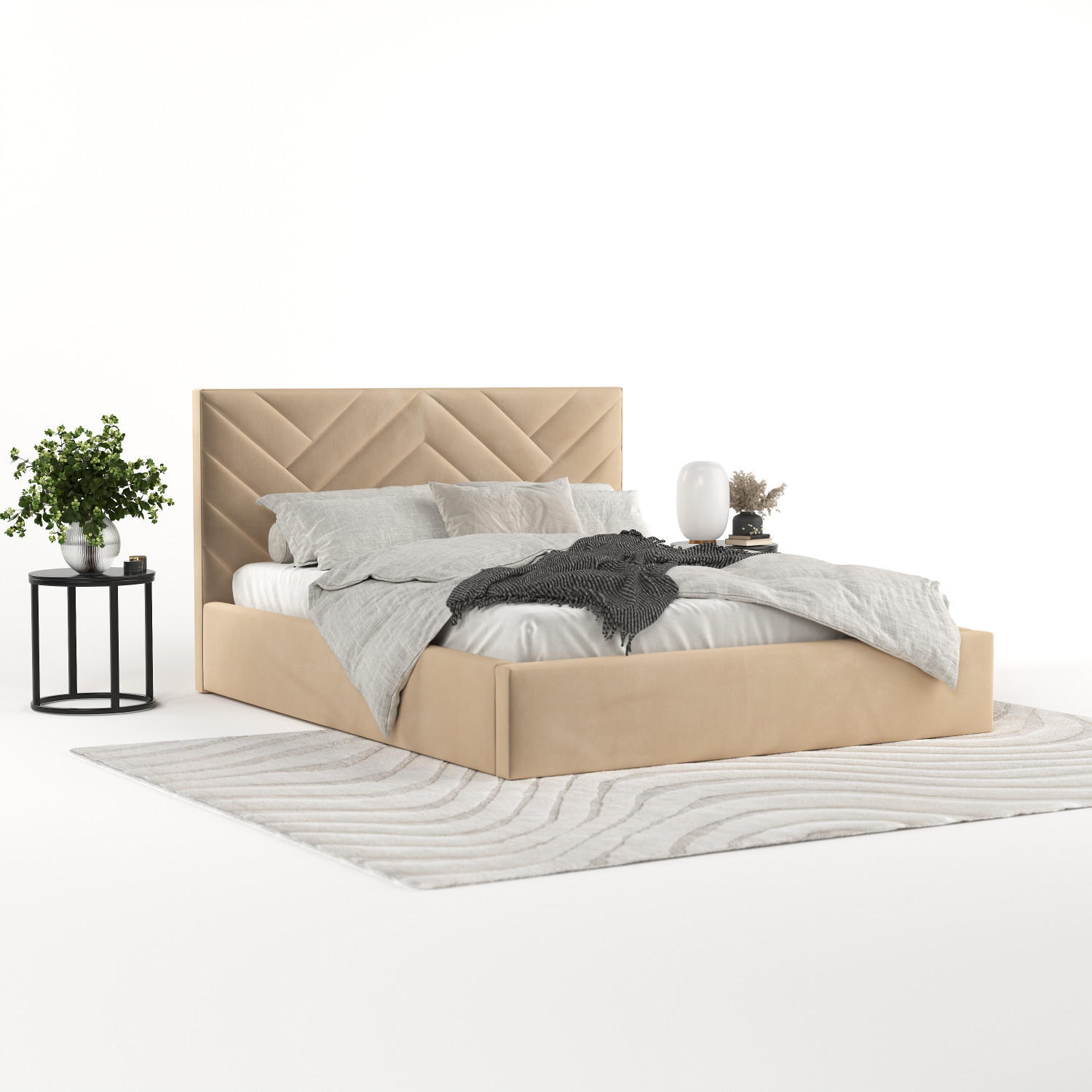 POLSTERBETT Arco 180/200 cm Beige im Kronos Stoff - Beige/Schwarz, Holz/Holzwerkstoff (180/200cm) - AltaBeds