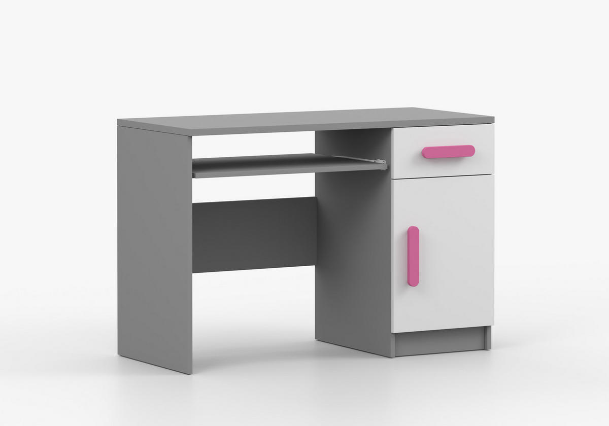 JUGENDZIMMER Elora in Grau und Weiß – 6-teiliges Set – Grifffarbe Rosa - Grau, Holzwerkstoff (80/200/120cm)