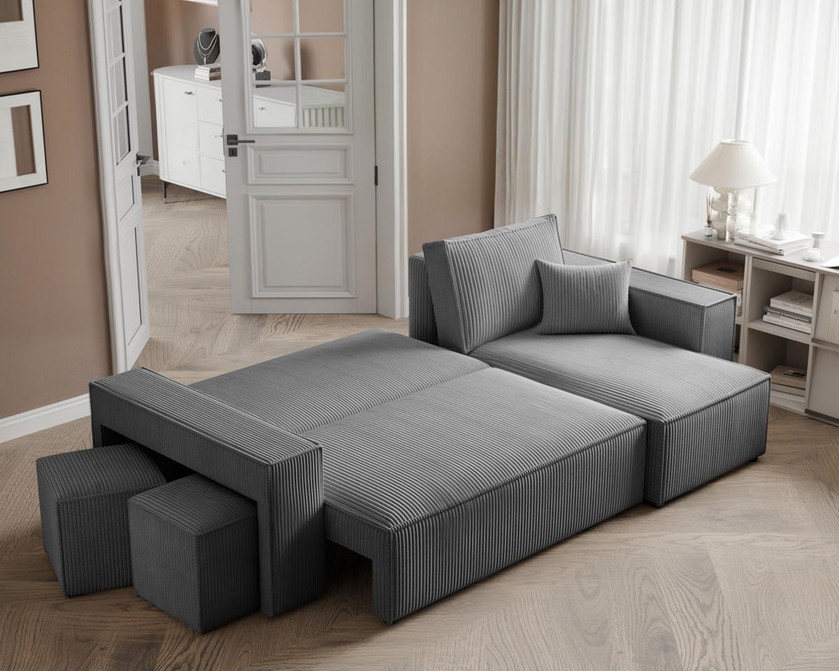 ECKSOFA PARIS mit Schlaffunktion und Bettkasten Dunkelgrau - Dunkelgrau, Holzwerkstoff/Kunststoff (262/145cm) - Idohome
