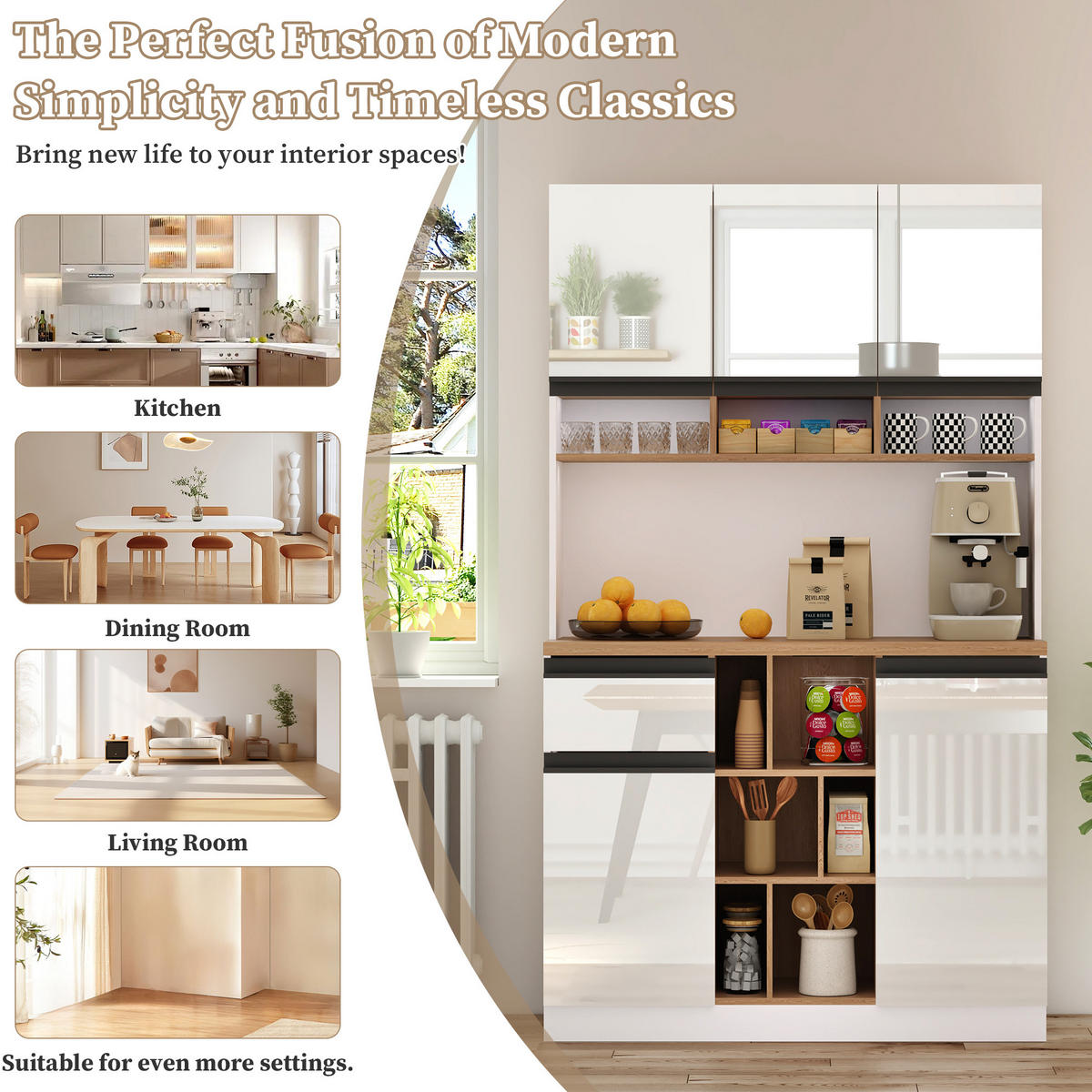 BUFFET 105/185/45 cm Weiß aus MDF mit verstellbaren Einlegeböden - Weiß, Holzwerkstoff (45/185/105cm) - OKMYHOME