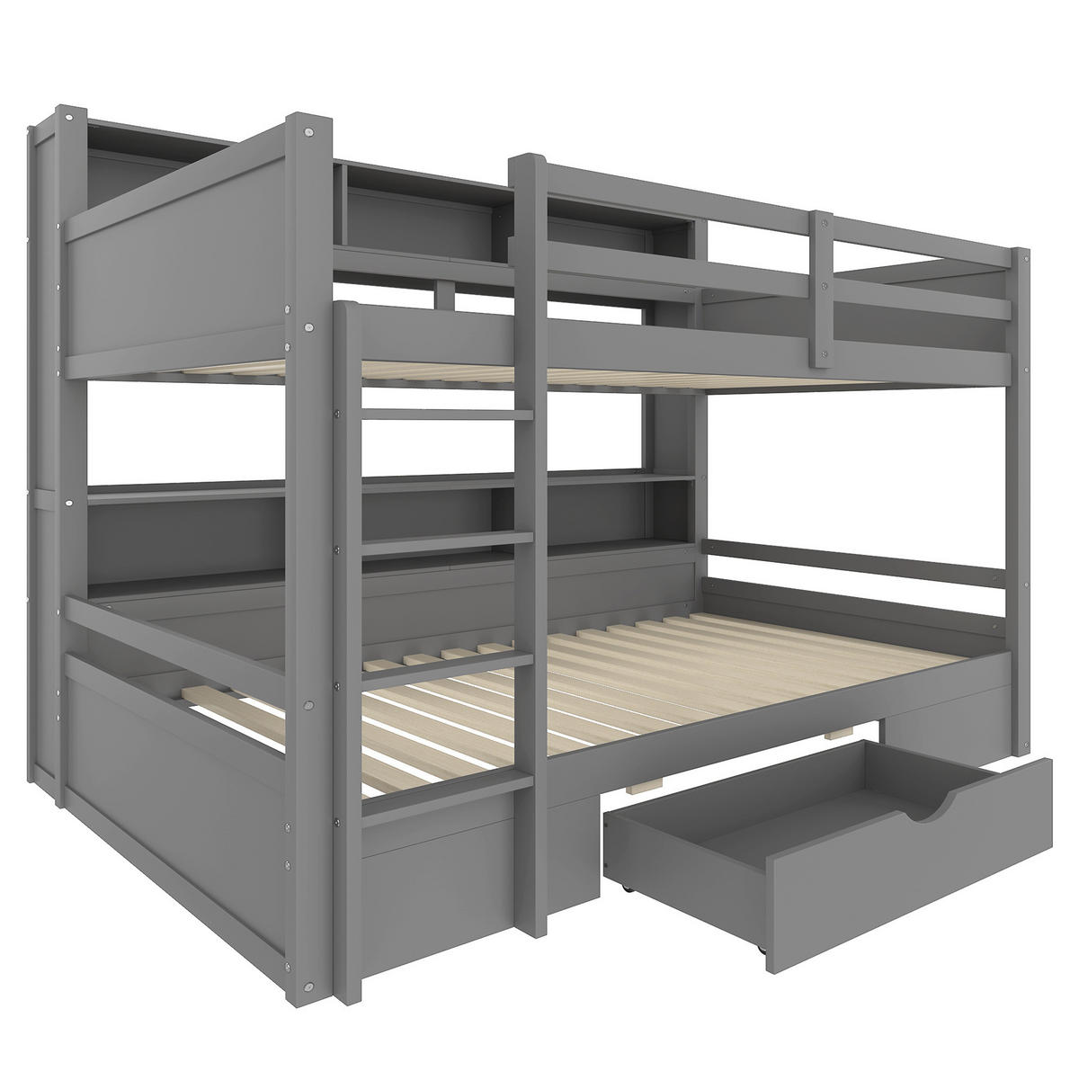 ETAGENBETT 90/200 cm aus Kiefern mit Schublade und Ablagefächern, Grau - Grau, Holzwerkstoff (90/200cm) - Redom