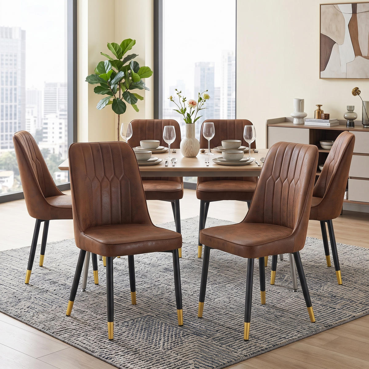 MATSTOL 2-pack tekniskt tyg stoppad metallben - Brun, Textil (43/89/41.5cm) - Urban Meuble