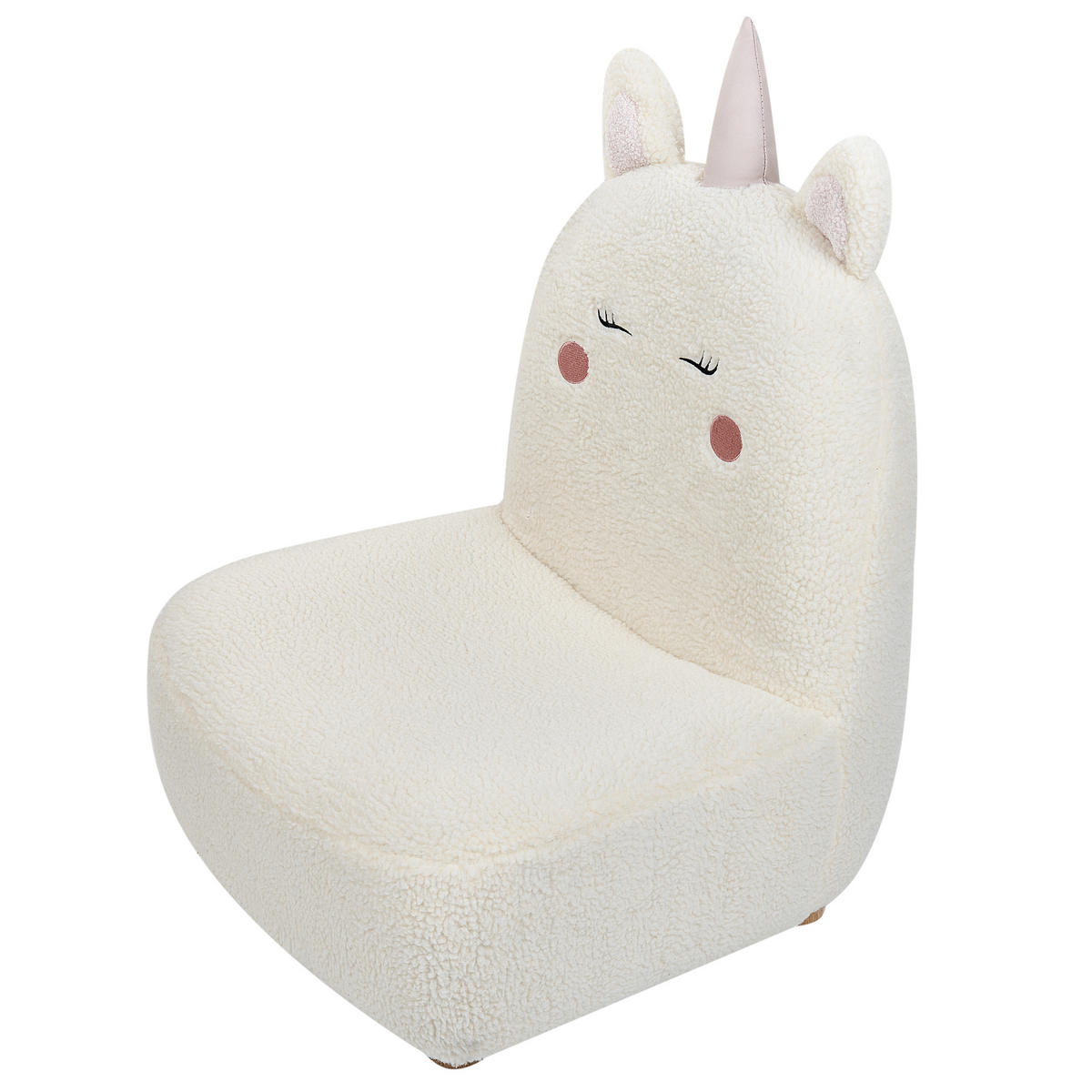 KINDERSESSEL Teddy-Optik cremeweiß Tierform Einhorn Lulea - Hellbraun/Weiß, Kunststoff/Textil (50/75/54cm) - Beliani