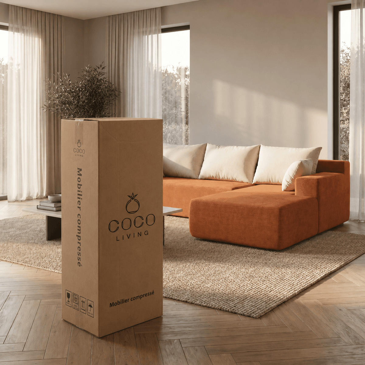 ECKSOFA Luna Orange Weiß 3-Sitzer Rechts - Orange, Textil (267/175cm) - COCO Living