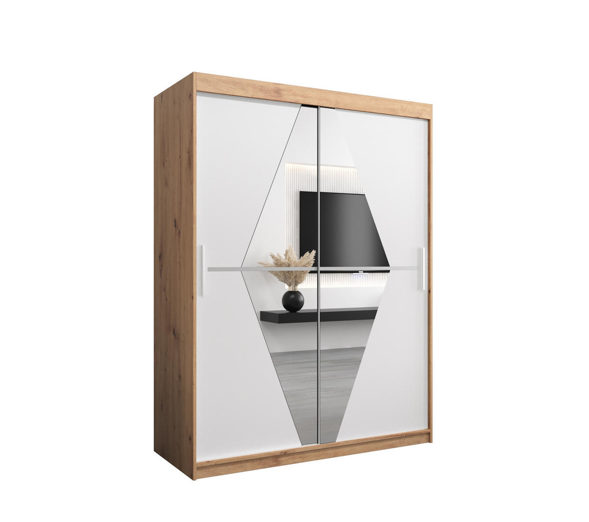 SCHWEBETÜRENSCHRANK 200/150/62 2-türig - Silberfarben/Weiß, Holz/Kunststoff (150/200/62cm) - Abiks Möbel