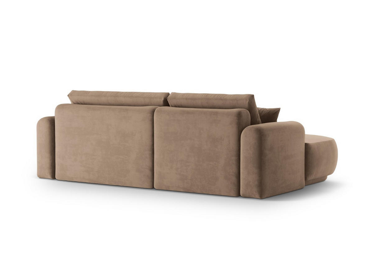 SCHLAFSOFA modular mit Bettkasten links Ella aus Samt dunkelbeige 5 Sitzplätze - Mokka, Textil (174/271cm) - Micadoni