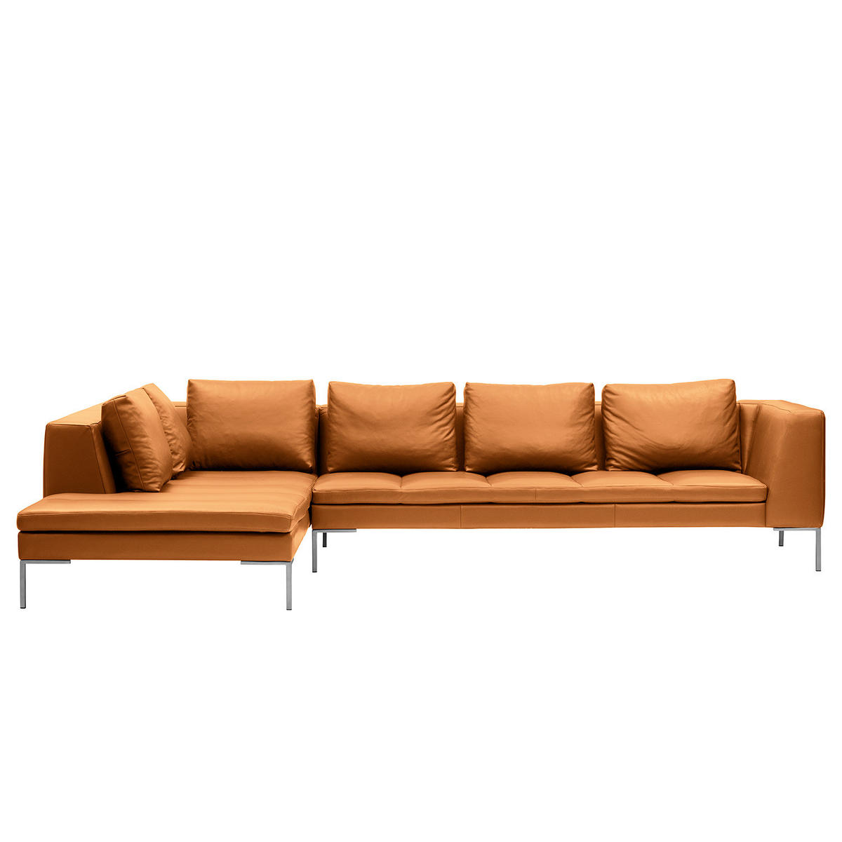 ECKSOFA mit Ottomane - Chromfarben/Cognac, Leder/Metall (319/230cm) - home24