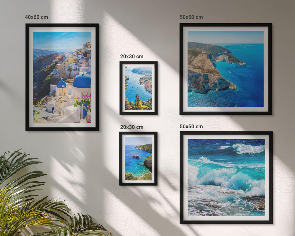 BILDER SET 5er Set - 50x50 cm & 20x30 cm & 40x60 cm Schwarzer Rahmen - Griechische Ansichten von Santorin Oia - Schwarz, Kunststoff (40/60cm) - TULUP
