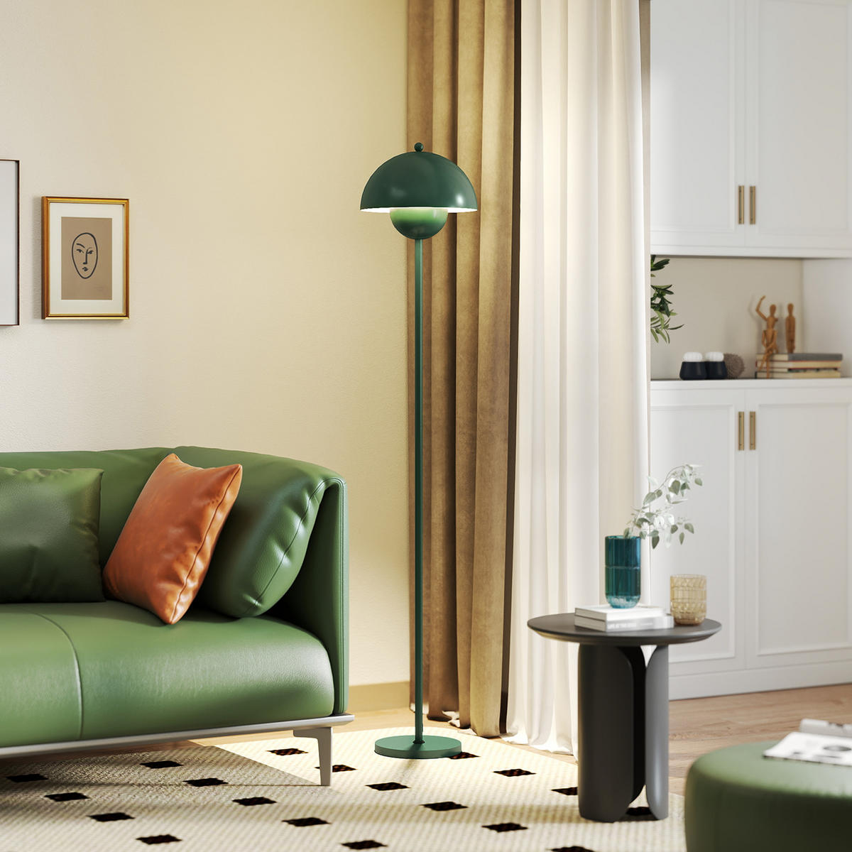 STEHLAMPE mit rundem Schirm, Fußschalter Grün - Grün, Metall (30/30/155cm) - HOMCOM