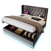 POLSTERBETT 140/200 cm Grau aus Baumwolle mit Stauraum, LED und USB Typ-C - Grau, Textil (140/200cm) - OKWISH