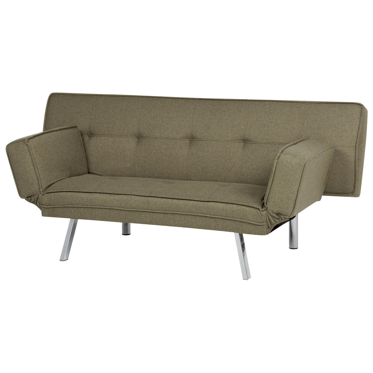 3-SITZER-SCHLAFSOFA Leinenoptik olivgrün/silber Bristol - Silberfarben/Grün, Textil (180/84/93cm) - Beliani