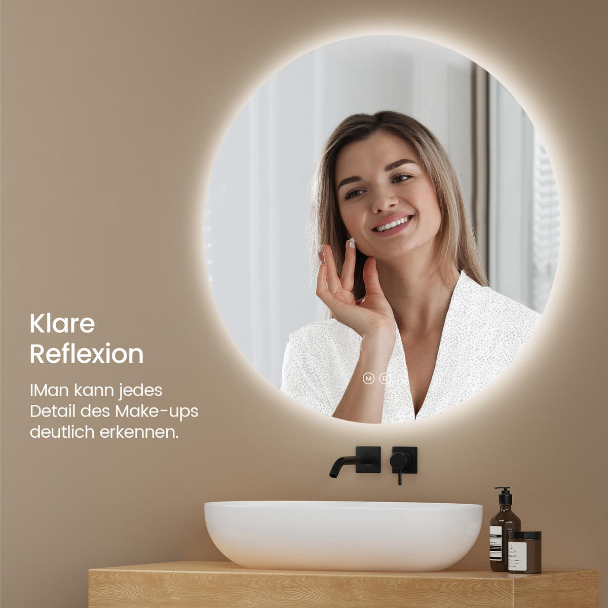 BADSPIEGEL rund mit Beleuchtung rahmenlos Ø50 cm - Weiß, Glas (50/3/50cm) - EMKE