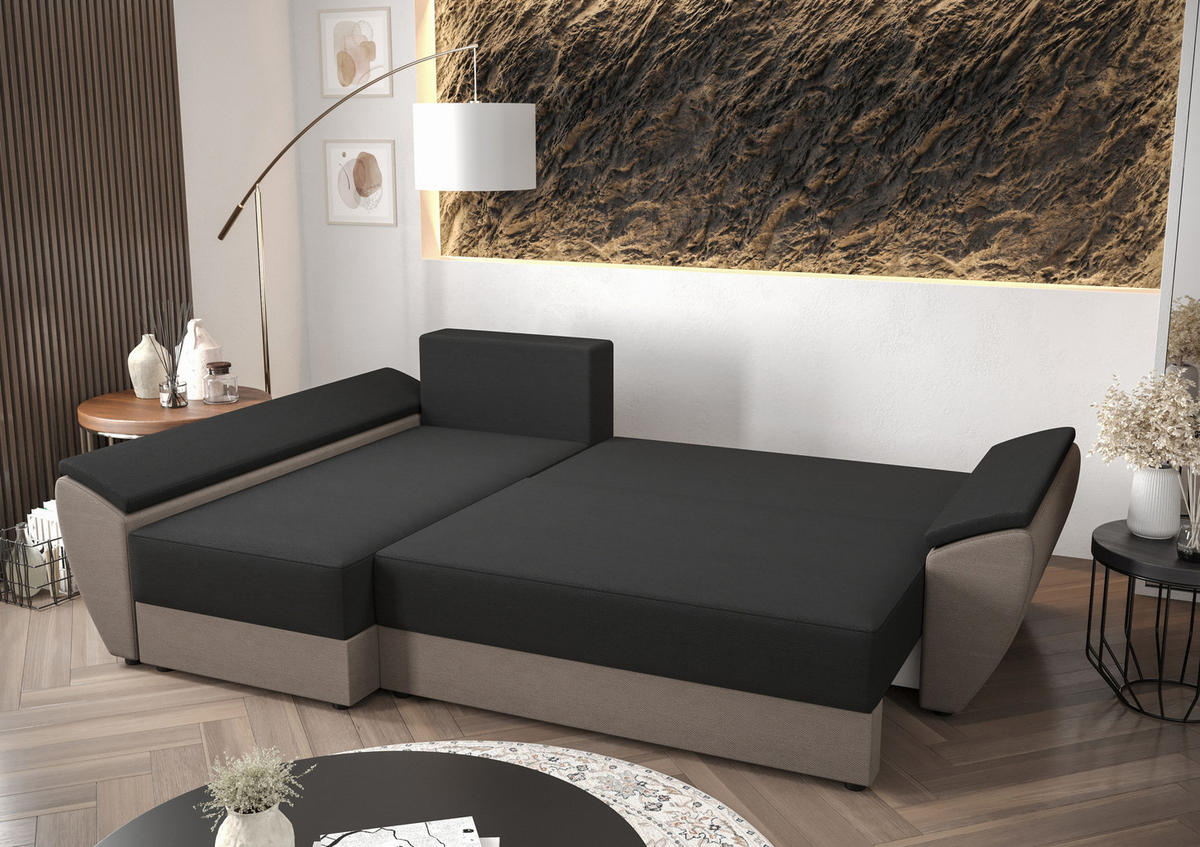 ECKSOFA L REBI L3 Rainbow 27/83 Links mit Schlaffunktion, Grau/Beige - Beige/Grau, Textil (251/140cm)