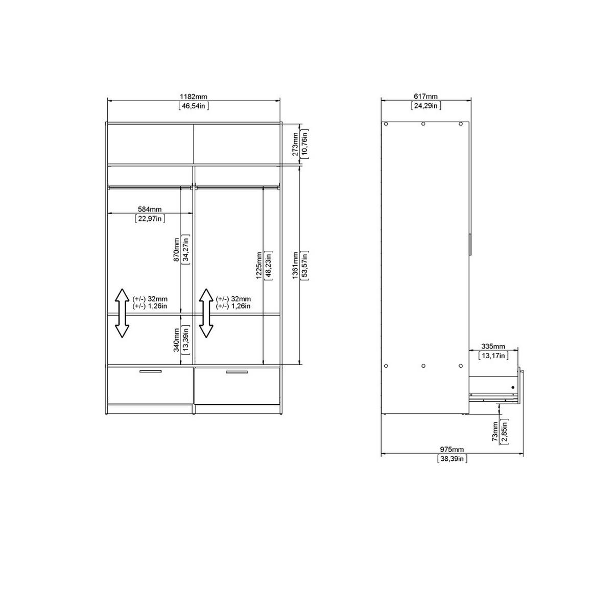 KLEIDERSCHRANK, Line, Nussbaum / Schwarz, Holzwerkstoff / Metall / Kunststoff, 122 x 61 x 201 cm - Nussbaumfarben/Schwarz, Holzwerkstoff/Metall (122/201/61cm) - ebuy24