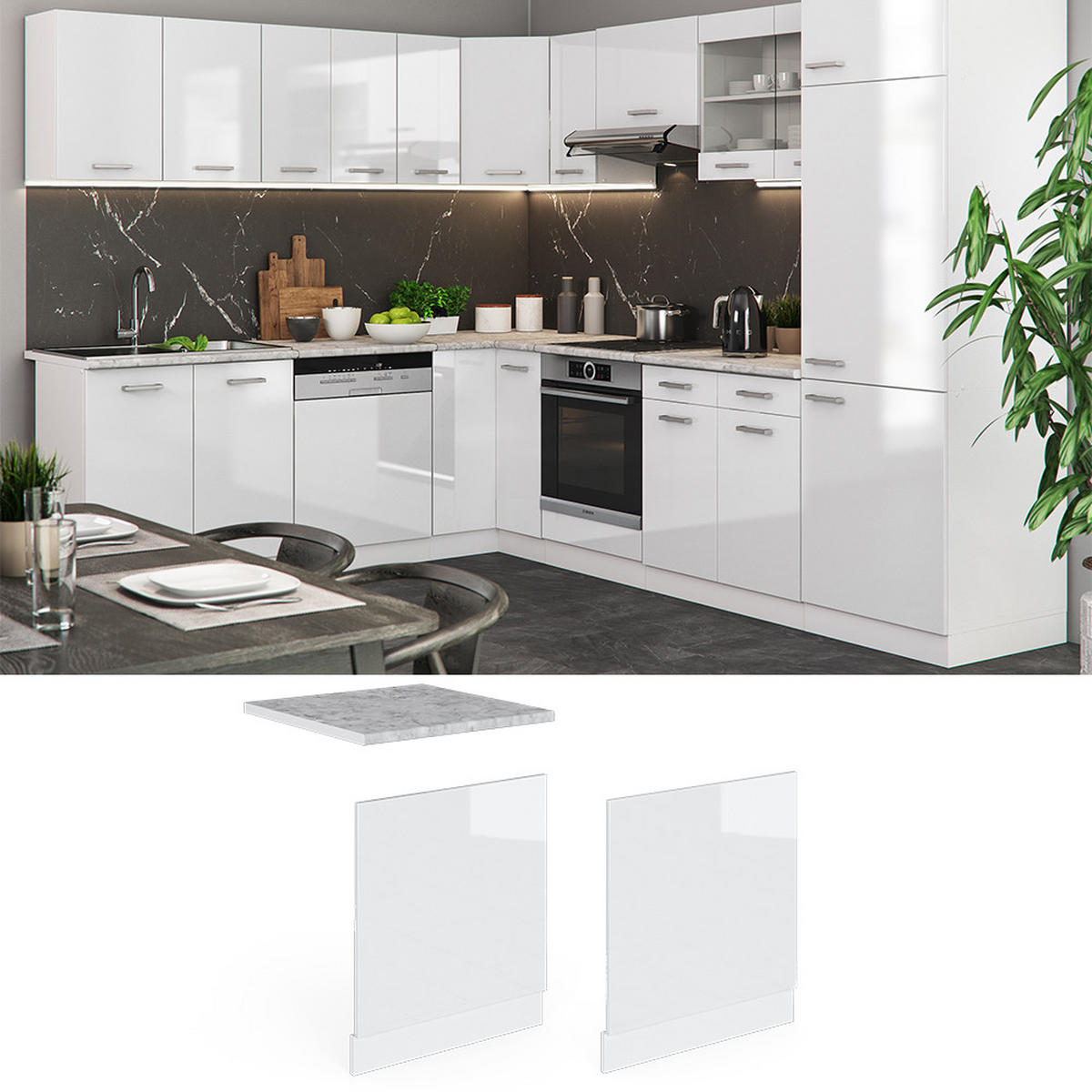 FRONTBLENDE R-Line Weiß Hochglanz 60 cm ohne AP - Weiß Hochglanz/Weiß, Holzwerkstoff (60/57.2/1.6cm) - Vicco