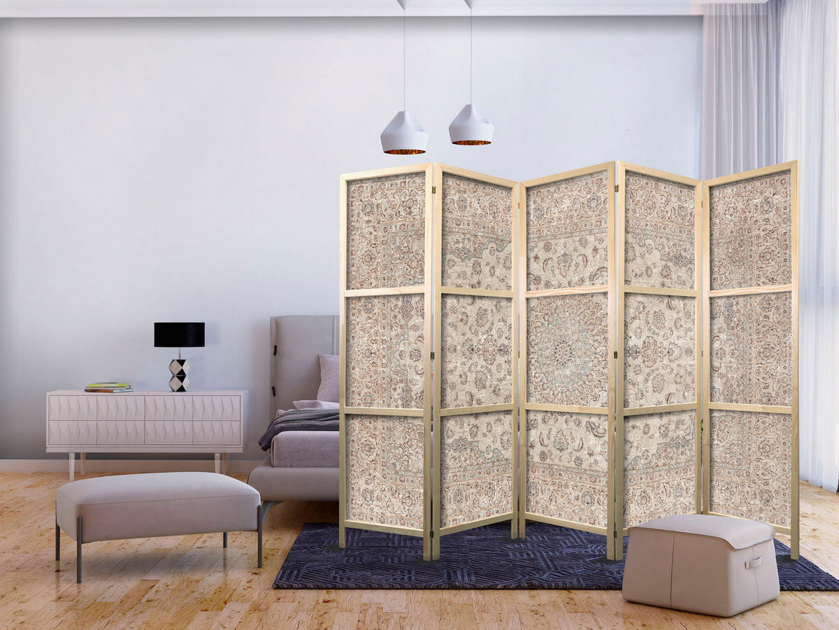 PARAVENT Japanischer 5-tlg 225x172 cm Retro Mandala - Beige, Holz/Textil (225/172/3cm) - Muralo