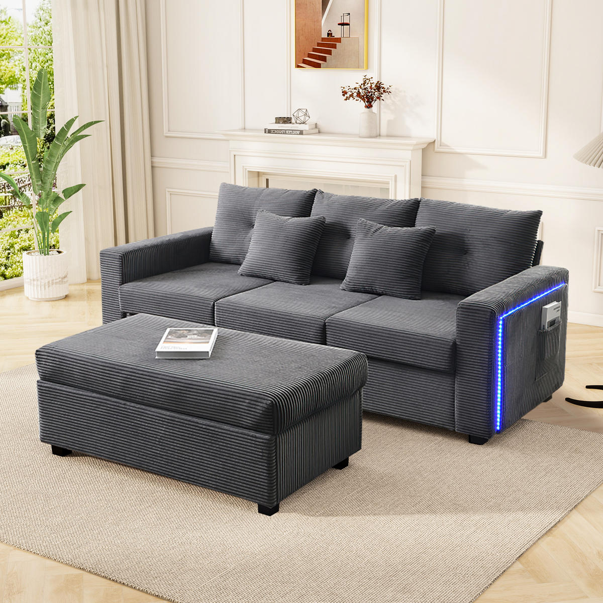 ECKSOFA 184/84,5/85,5 cm Antikgrau - Grau, Textil (84.5/184cm)