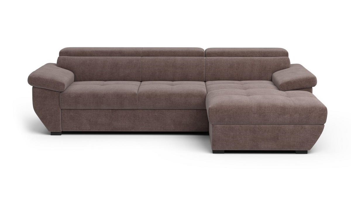 ECKSOFA mit Schlaffunktion und Bettkasten, verstellbare Kopflehnen - Taupe/Schwarz, Kunststoff/Textil (170/267cm) - Cotta