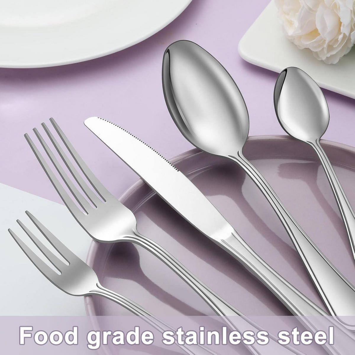 BESTECKSET 36-teiliges Set Edelstahl Hochglanzpoliert für 6 Personen - Silberfarben, Metall