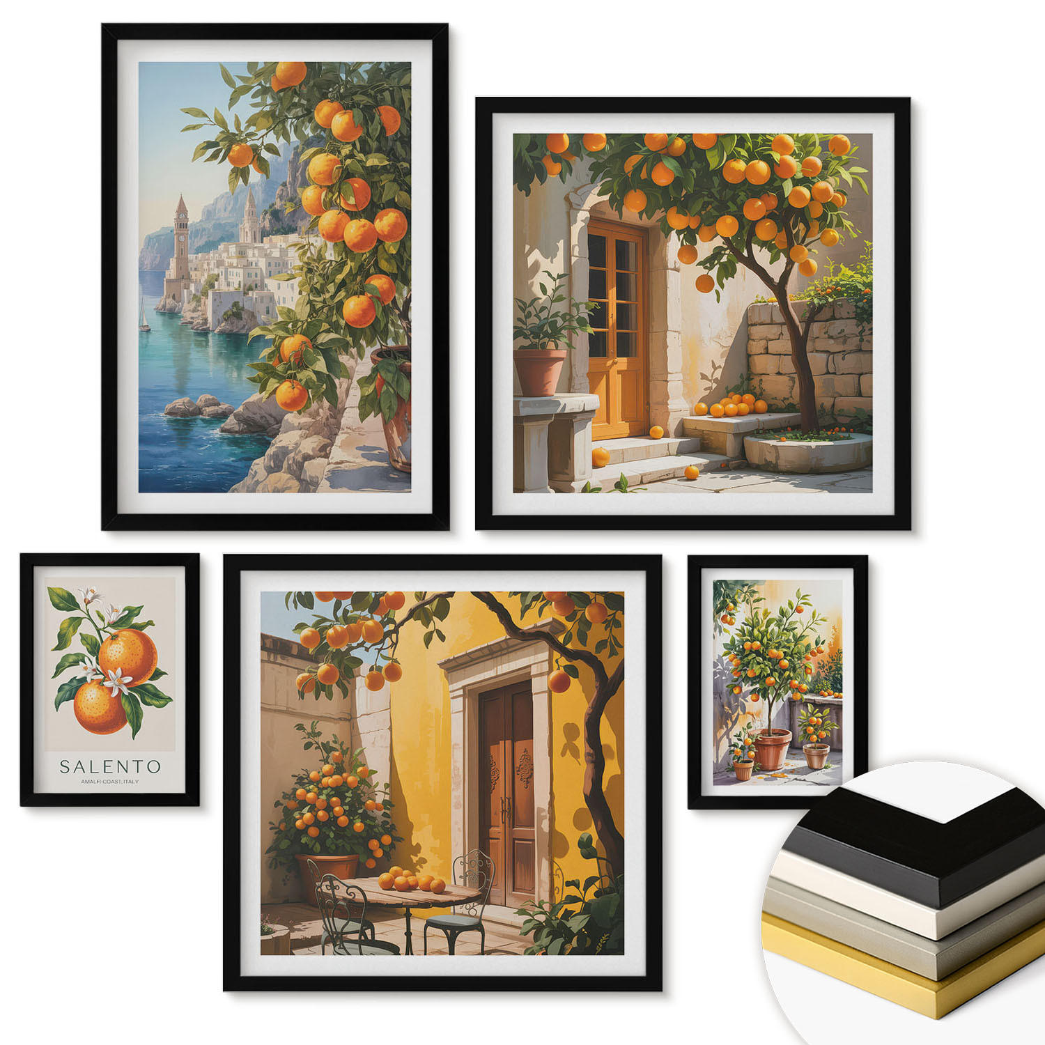 WANDBILDER 5er-Set - 50x50 cm & 20x30 cm & 40x60 cm Schwarzer Rahmen - Stadtansichten von Gebäuden - Schwarz, Kunststoff (40/60cm) - ArtPrintCave