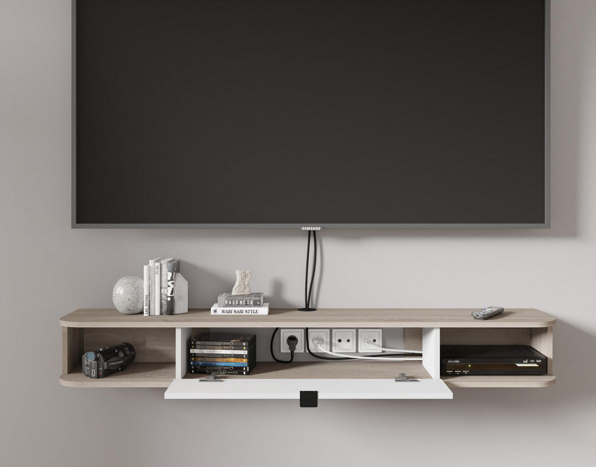 TV LOWBOARD Sonoma Eiche, Weiß 156/20/29 - Weiß/Sonoma Eiche, Holzwerkstoff (156/20/29cm) - RAUMHIRSCH FURNITURE