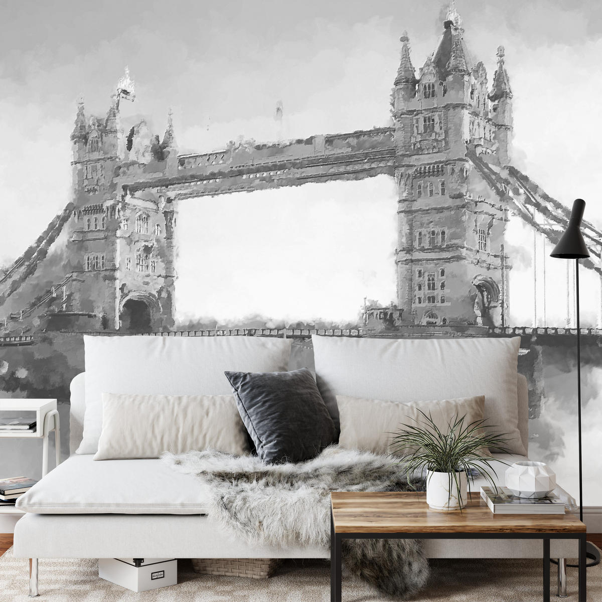 FOTOTAPETE für Wohnzimmer Tower Bridge Vintage Stil 200x140 - Schwarz/Grau, Papier (200/140cm) - Muralo
