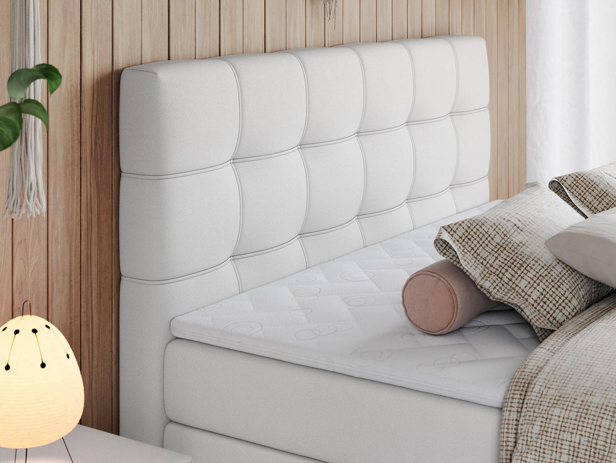 BOXSPRINGBETT ERNI KING 200/200 Weiß Kunstleder - H4 - Weiß, Holz/Textil (200/200cm) - MKS