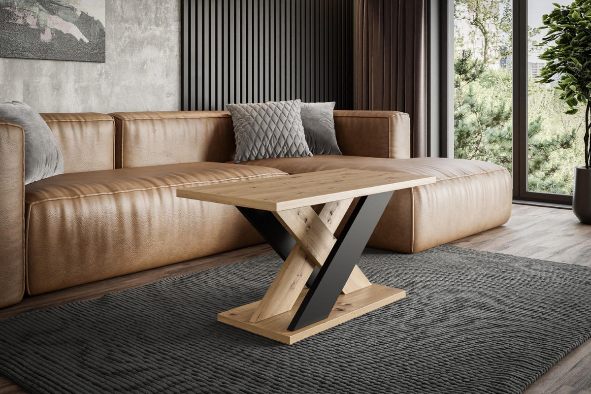 KAFFEETISCH 110x70x60 cm - Artisan Eiche Optik / Schwarz - AOX - Eichefarben, Holzwerkstoff (110/70/60cm) - ALTDECOR