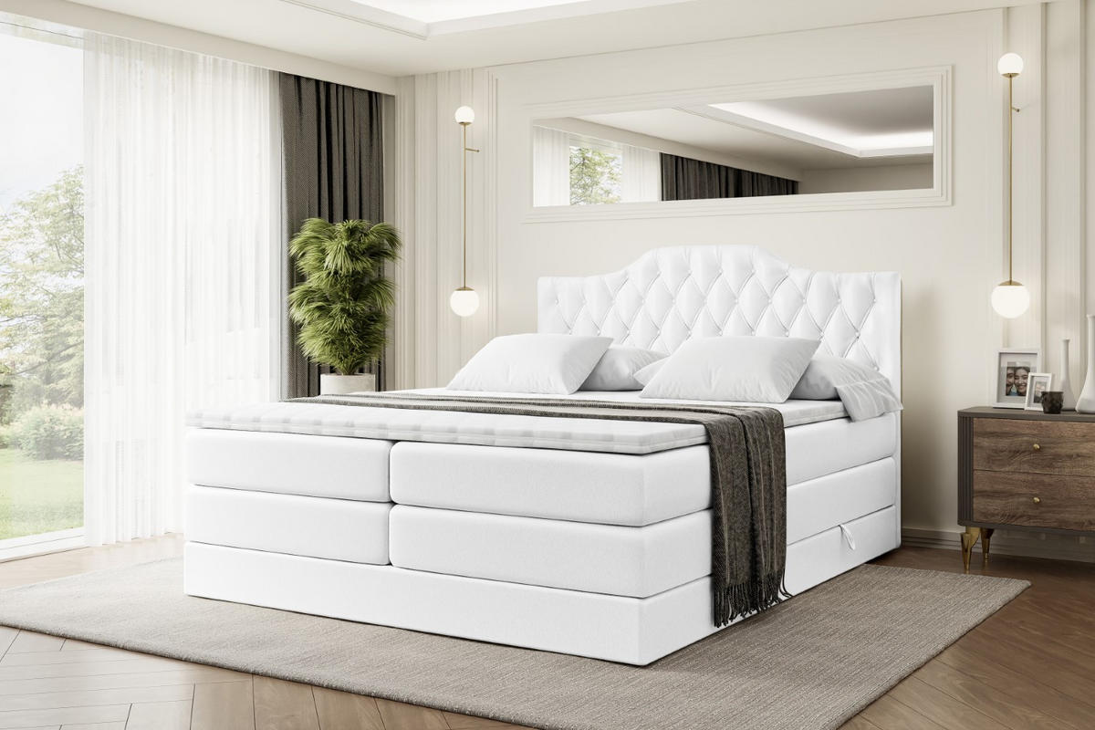 BOXSPRINGBETT VILA-1 KING - 180x200 - H3/H4 - Weiß Hochglanz - Weiß Hochglanz, Holzwerkstoff (180/200cm) - ALTDECOR
