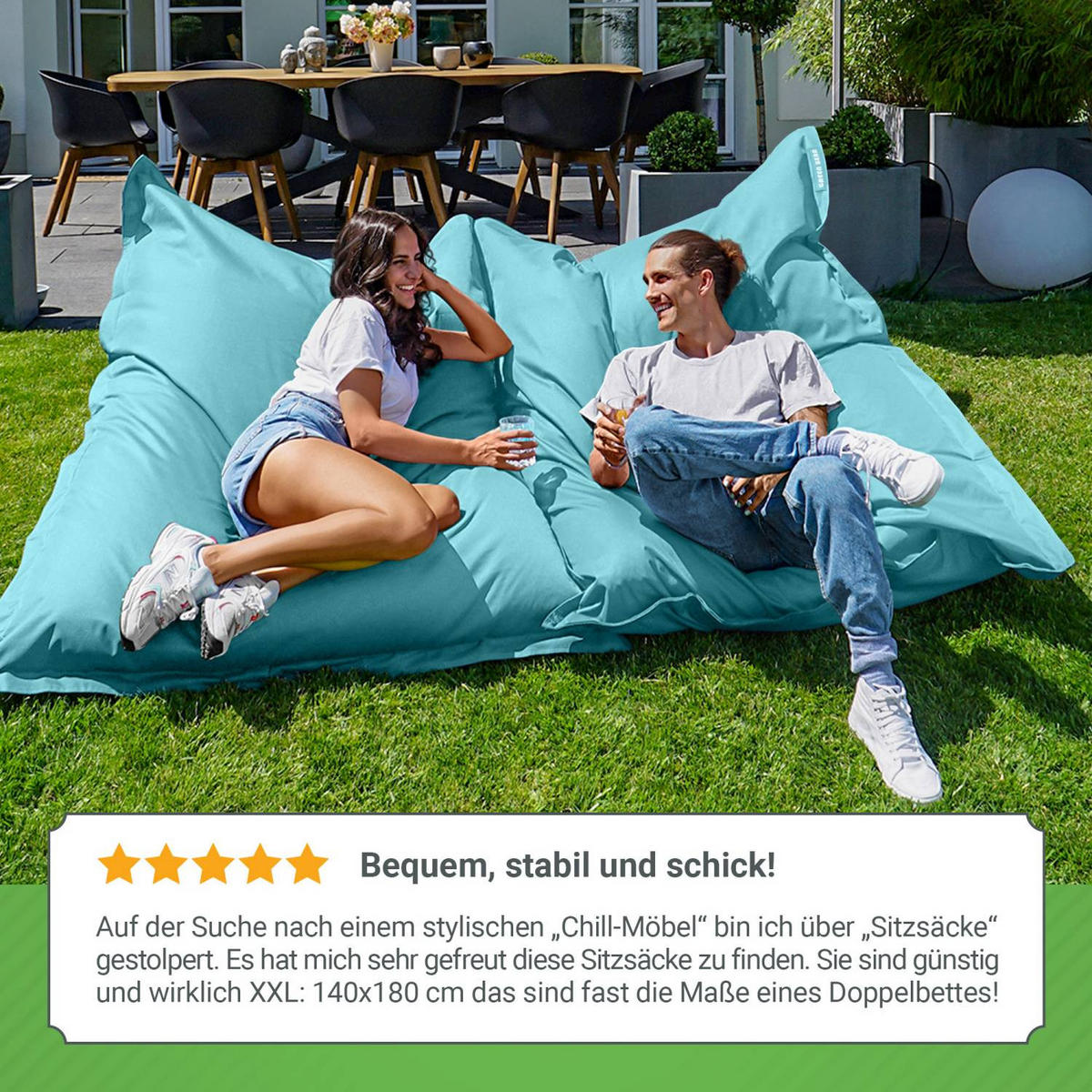 SITZSACK XXL "Square" 140x180cm - 380 L - Hellblau, Textil (140/25/180cm) - Green Bean