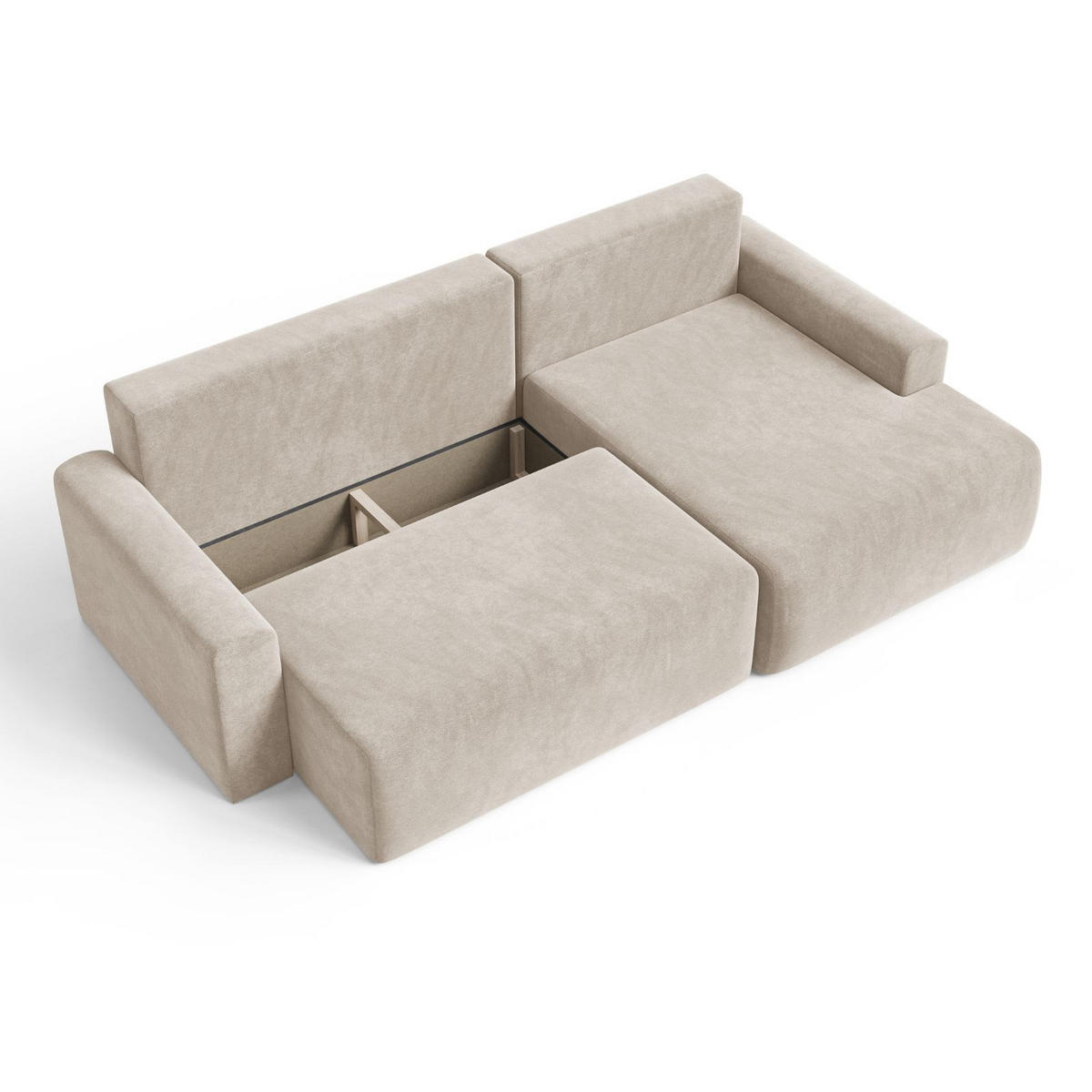 ECKSOFA MILO LARGE mit Schlaffunktion, Bettkasten und Cordbezug, Rechts - VIBE 08 - Beige, Holz (270/142cm) - Dekori_Interiors