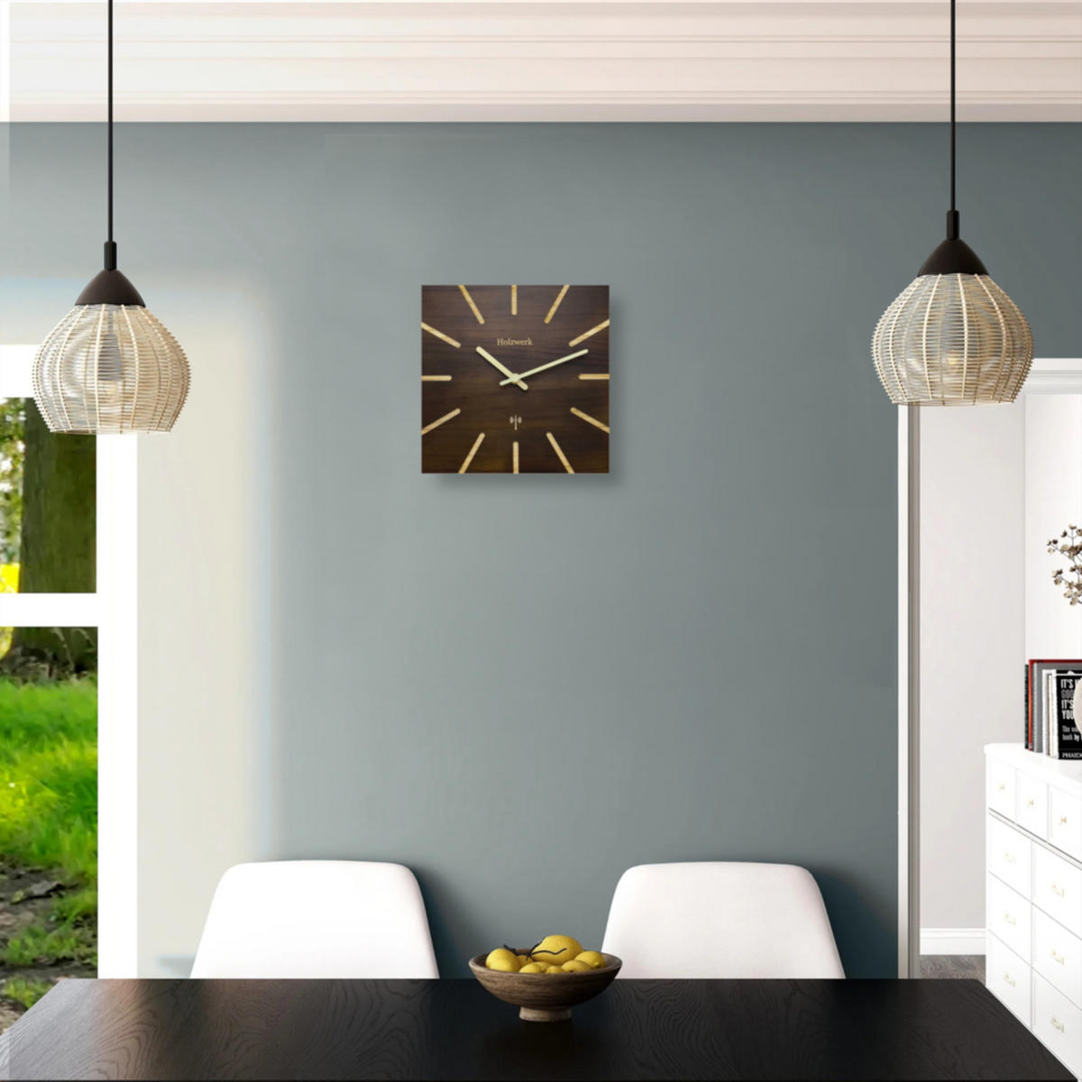 WANDUHR Holz Designer eckige HERZBERG (FUNK) Loft Wand Uhr, braun - Dunkelbraun, Holz/Metall (25/25/2cm) - Holzwerk