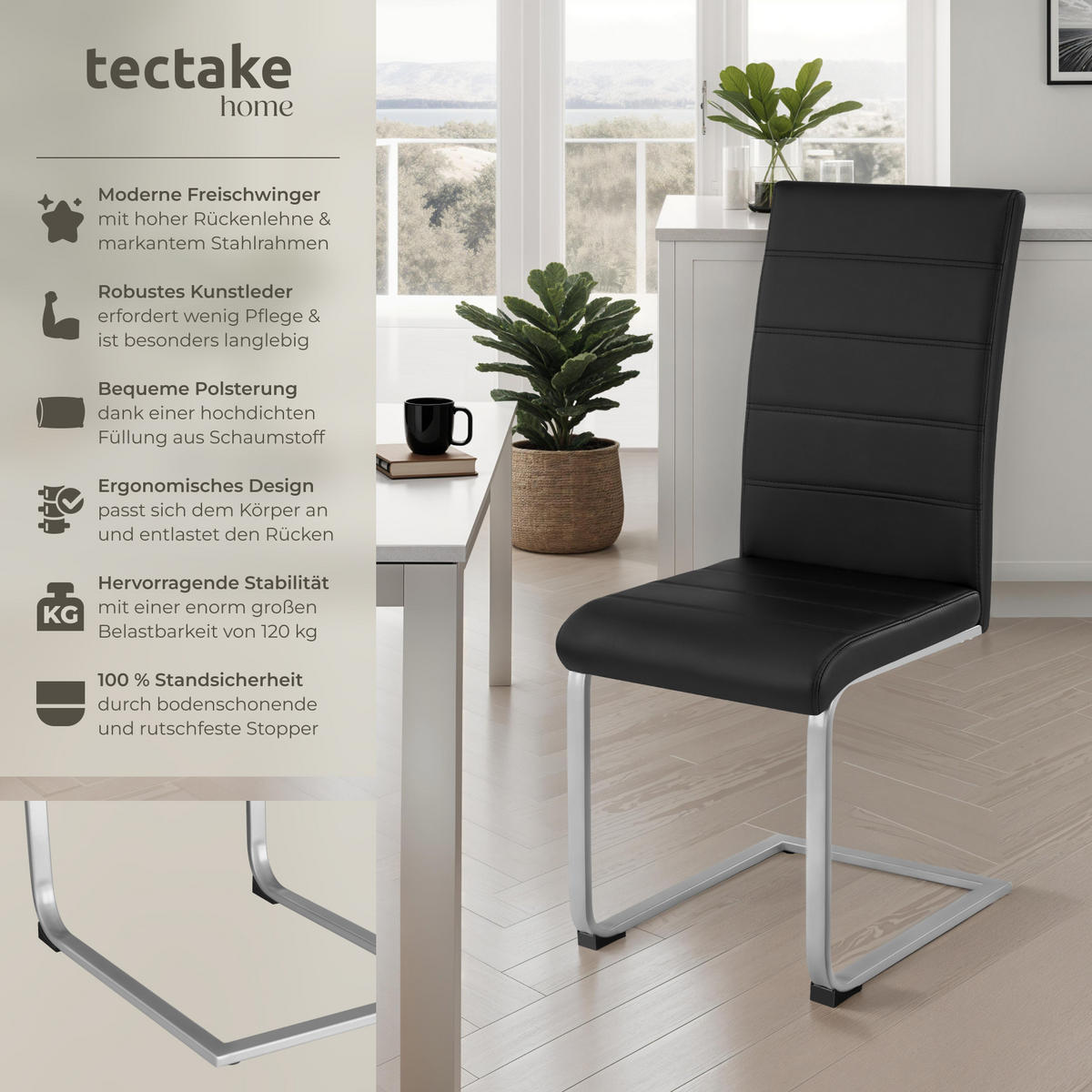 SCHWINGSTUHL 4er Set Bettina 41 x 52 x 99 cm schwarz - Schwarz, Textil (52/99/41cm) - tectake
