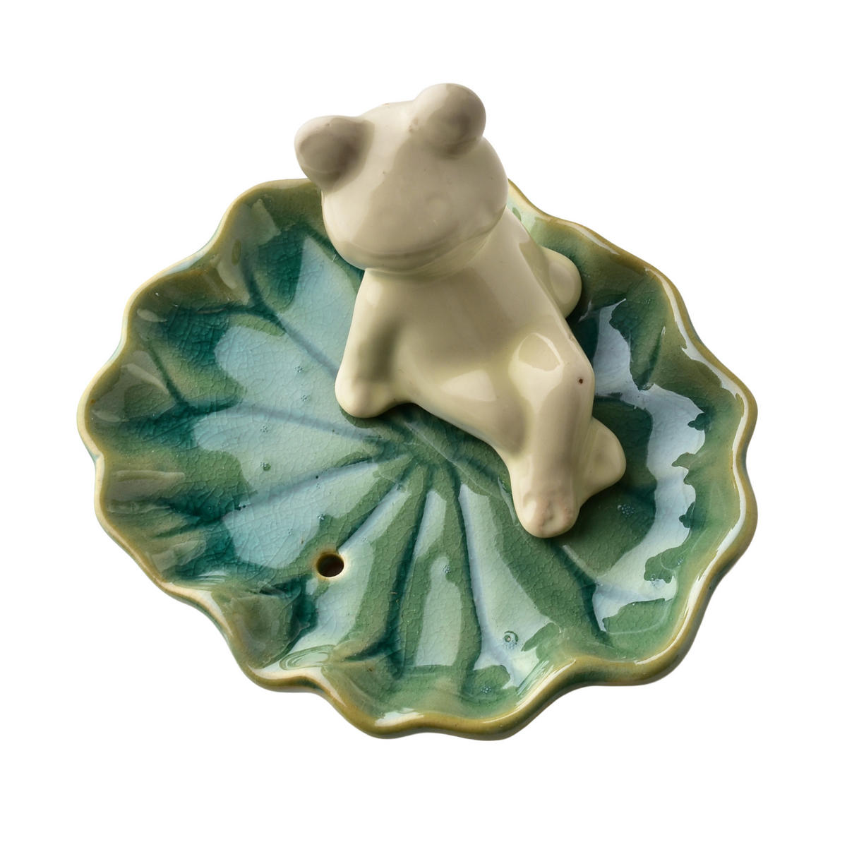 RÄUCHERSTÄBCHENHALTER Frosch 1 St. Grün/Weiß 10x9x7cm Keramik - Weiß/Grün, Keramik (8/9.5/10.5cm) - Mondex