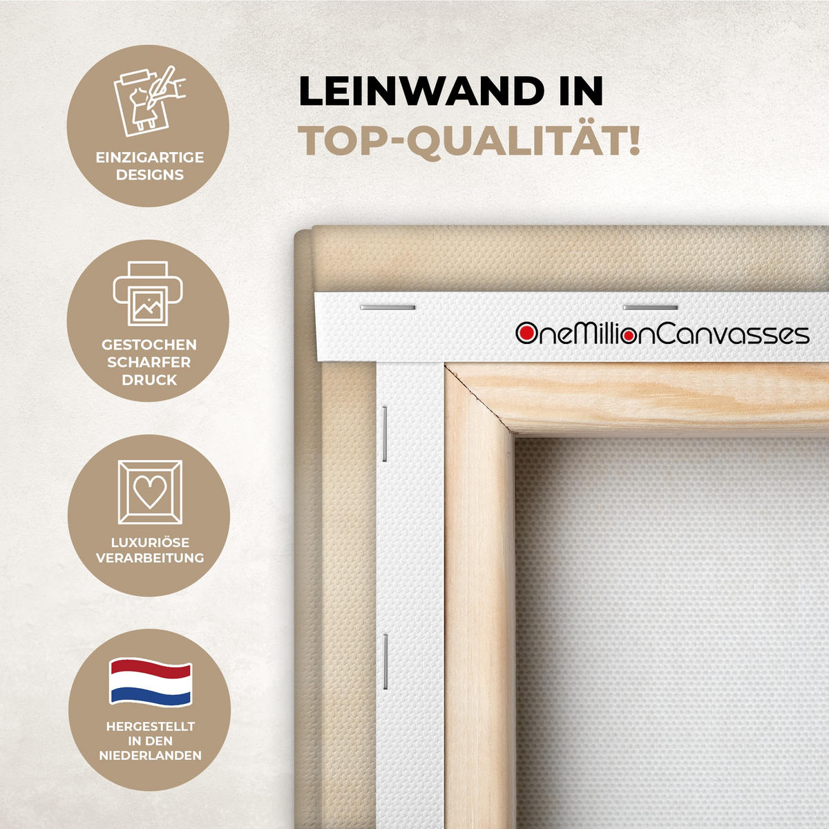 LEINWANDBILD Landschaft - Japandi - Vogel Wanddeko 90x60 cm - Beige, Textil (90/60cm) - MuchoWow