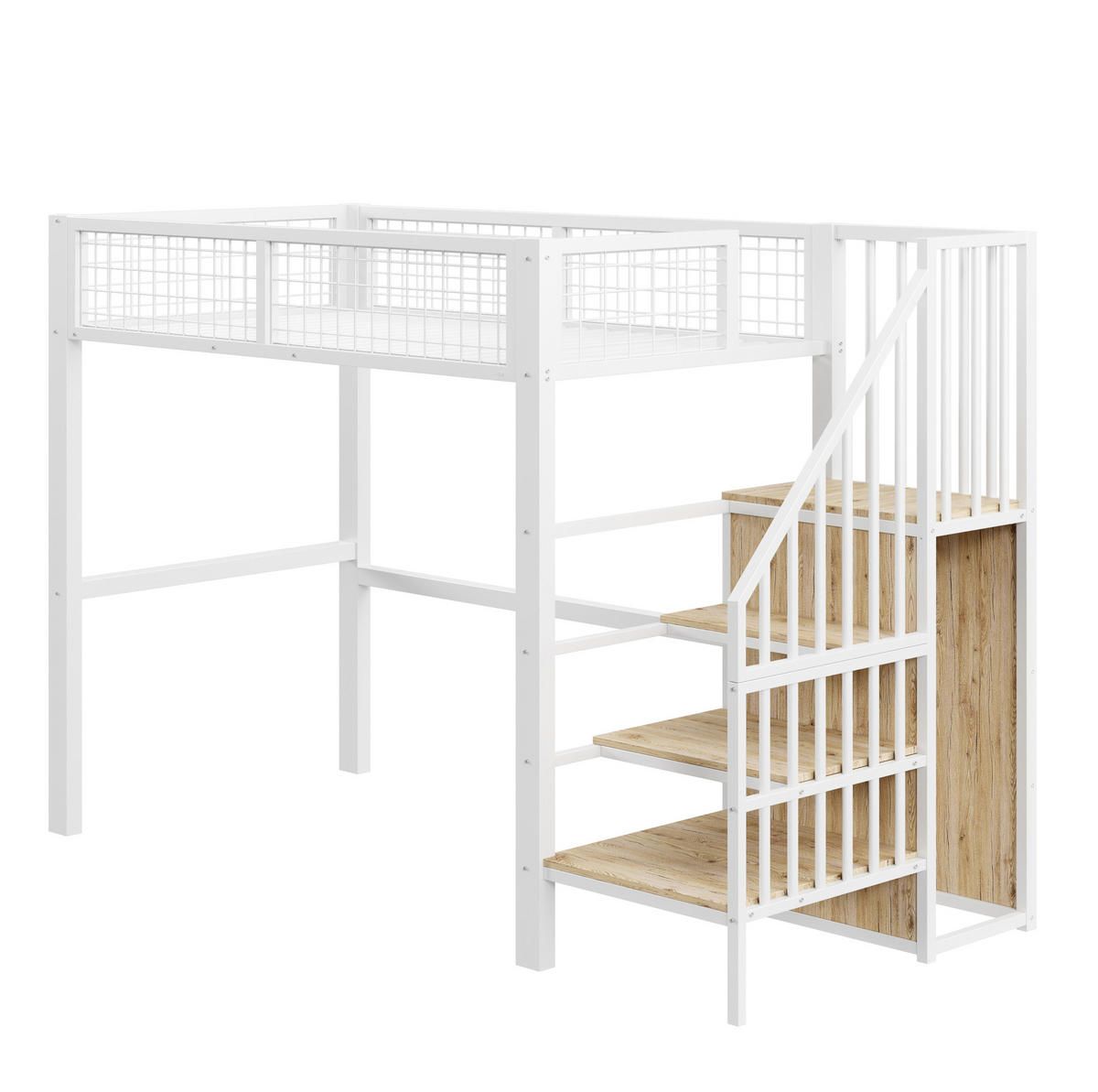 HOCHBETT Metall 90/200 cm mit Sicherheitsleiter, Kleiderschrank und Stauraum, Weiß - Weiß, Metall (90/200cm) - Redom