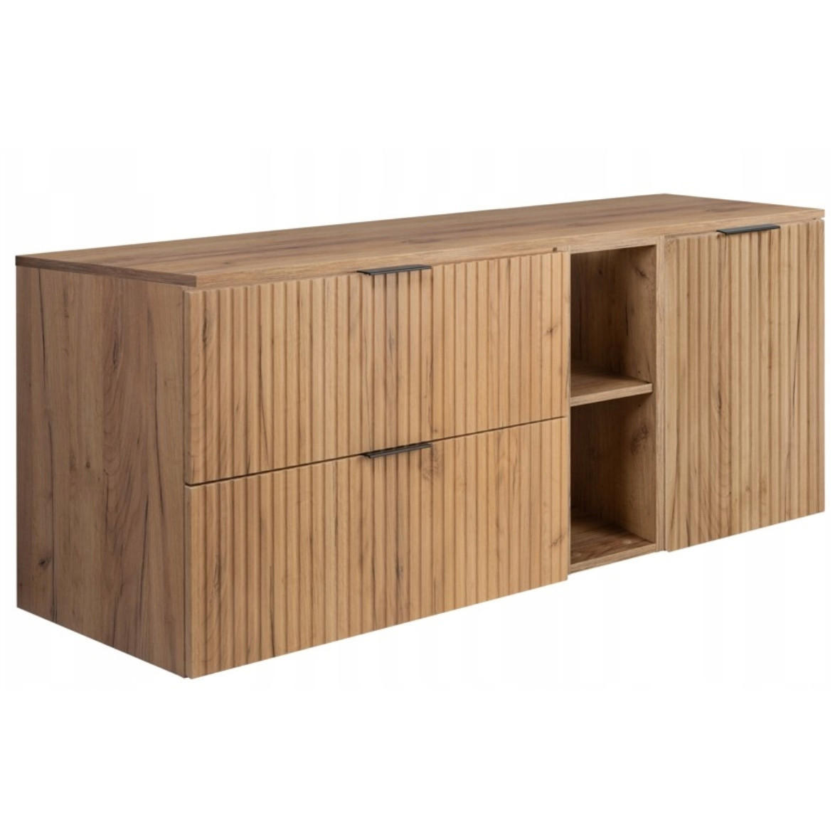WASCHBECKUNTERSCHRANK FLOW mit Regal + Platte Eiche Craft 120/57/46 cm - Eichefarben, Holzwerkstoff (120/57/46cm) - Rodan