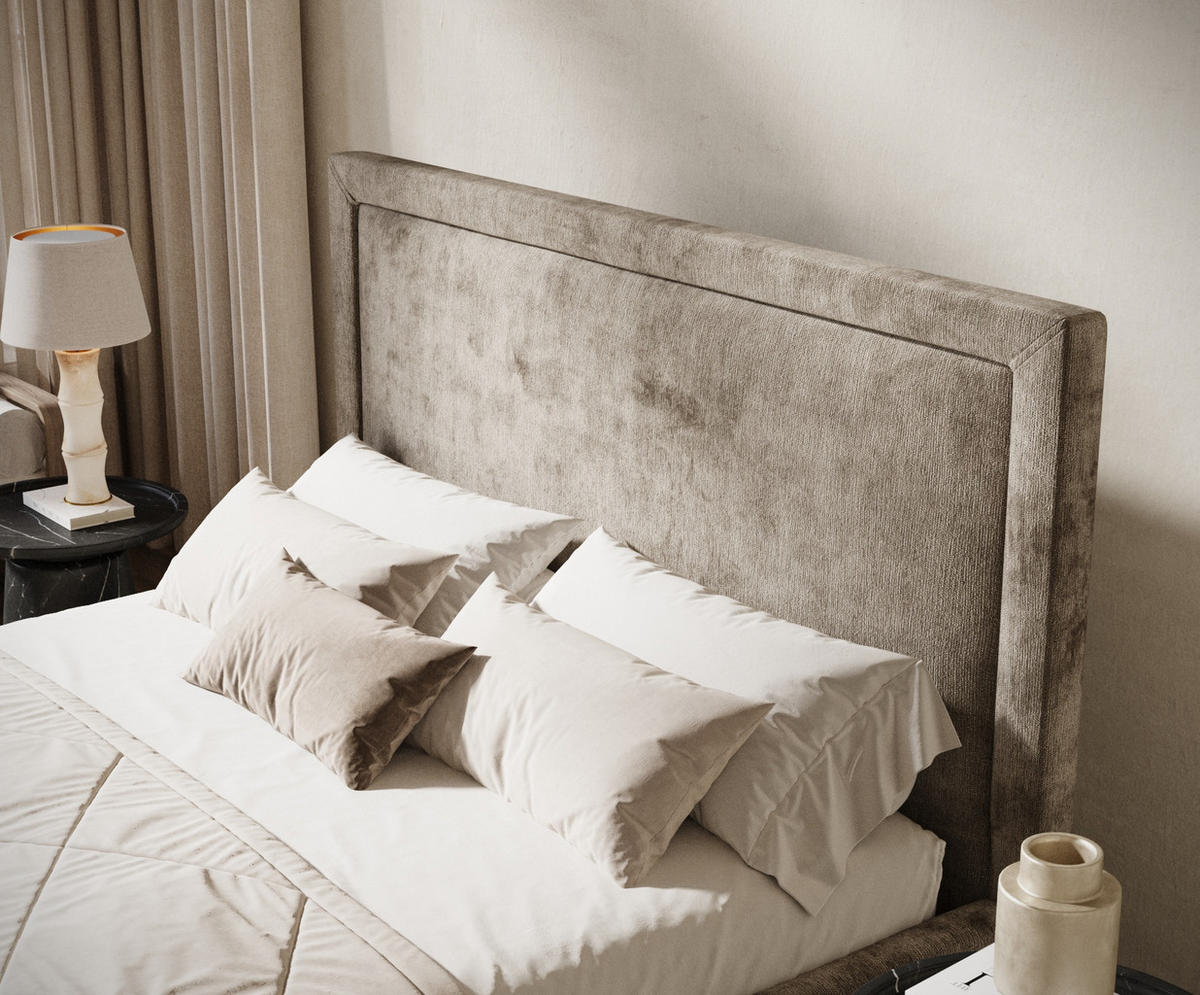 POLSTERBETT Ordina Beige 180/200 cm im Chenille-Stoff - Beige/Schwarz, Holz/Holzwerkstoff (180/200cm) - Maison de Reve