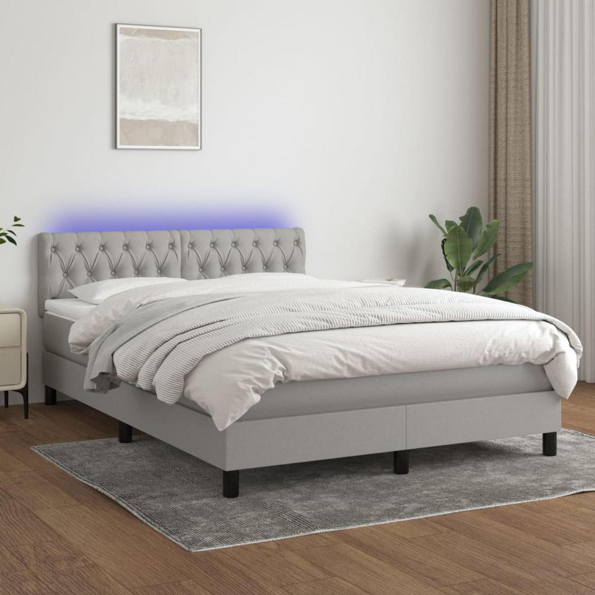 BOXSPRINGBETT MIT MATRATZE & LED HELLGRAU 140X200 CM STOFF - Hellgrau, Holz/Textil - vidaXL