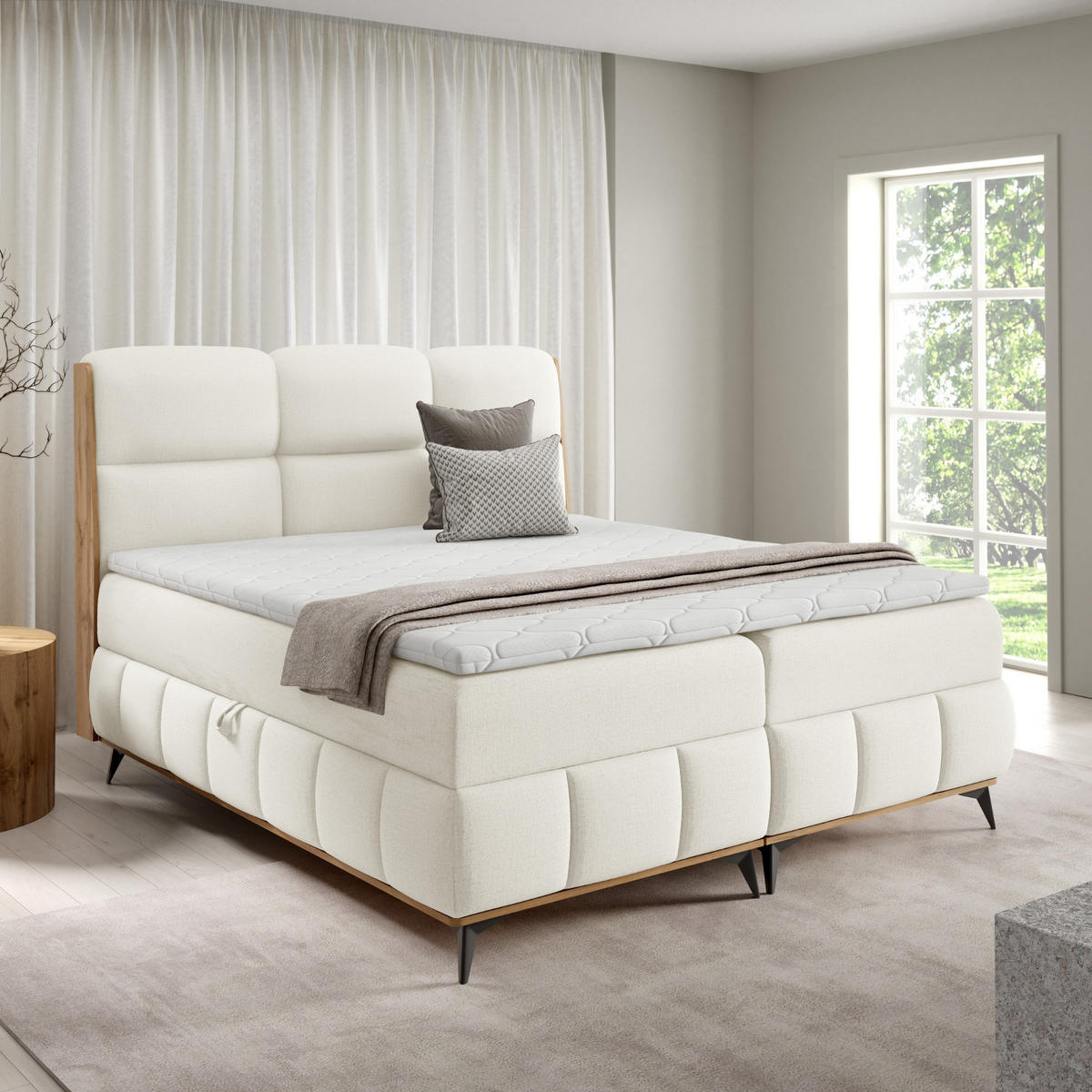 BOXBETT mit Stauraum und Topper 140x200 cm in Weiß - Weiß, Metall (140/200cm) - Home Collective
