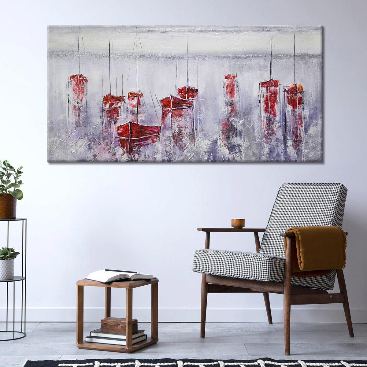 GEMÄLDE Stiller Hafen auf Keilrahmen 140x70 cm - Rot, Holz (140/70cm) - YS-art gallery