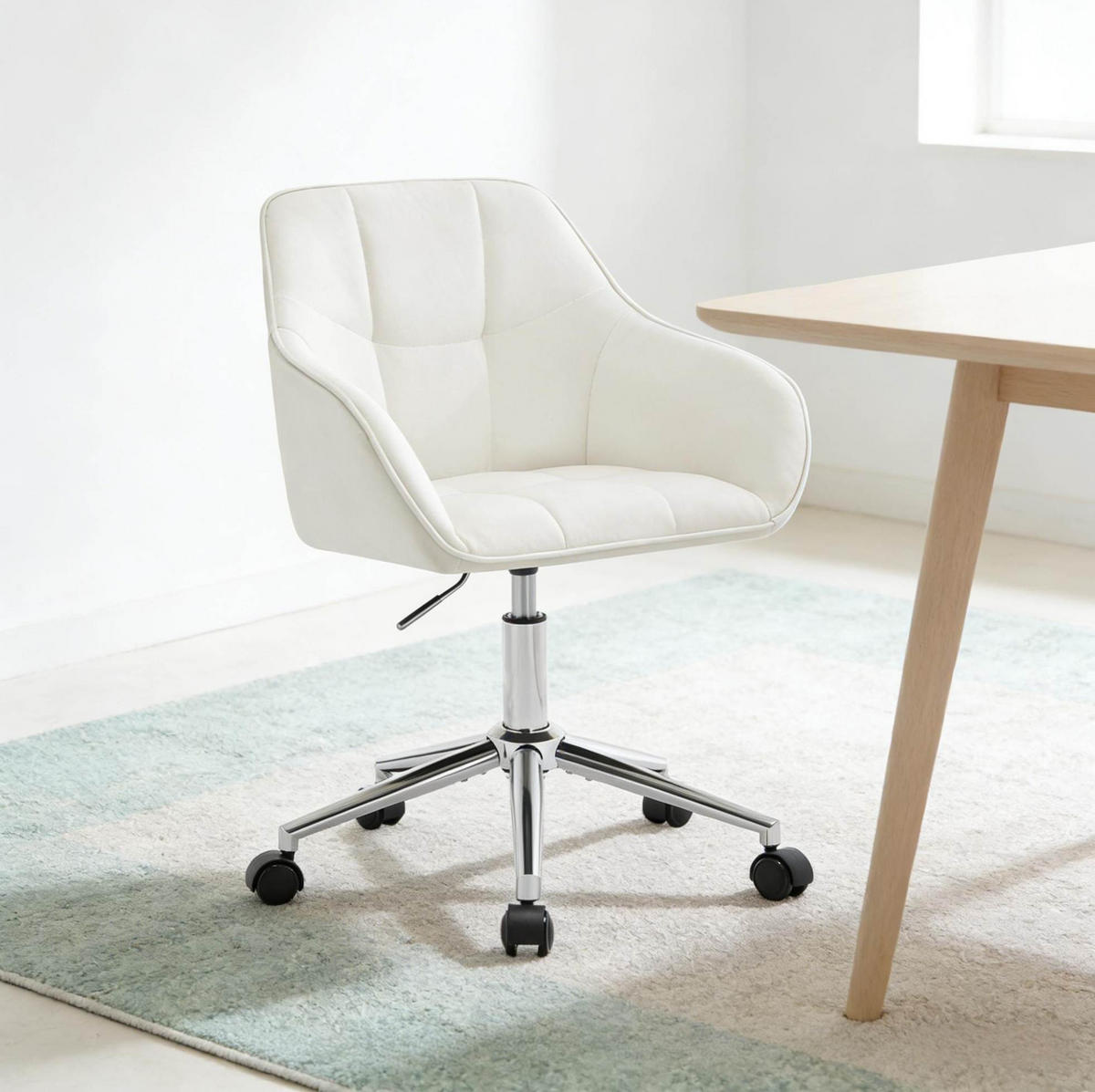 BÜROSTUHL höhenverstellbar drehbar Samt Cremeweiß - Weiß, Metall (40.5/40/61cm) - Meubliv